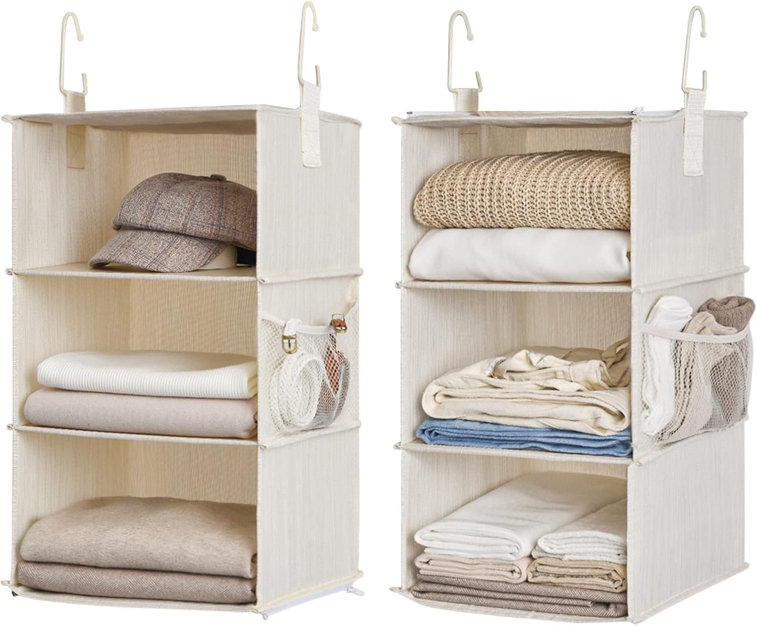 StorageWorks 6-Shelf Closet Organizers, Two 3-Shelf Separable Hanging Shelves for Closet, 12″ D x 12″ W x 48 ¼”H, Mixing of Beige, White & Ivory