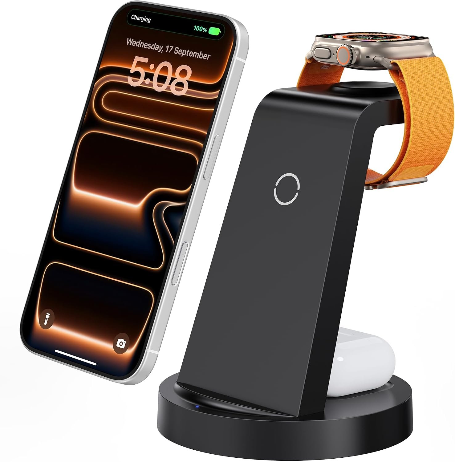 Anlmz 3 in 1 Charging Station for iPhone, Wireless Charger for iPhone 17 16e 16 15 14 13 12 11 X Pro Max & Apple Watch – Wireless Charging Station for AirPods 4 3 Pro