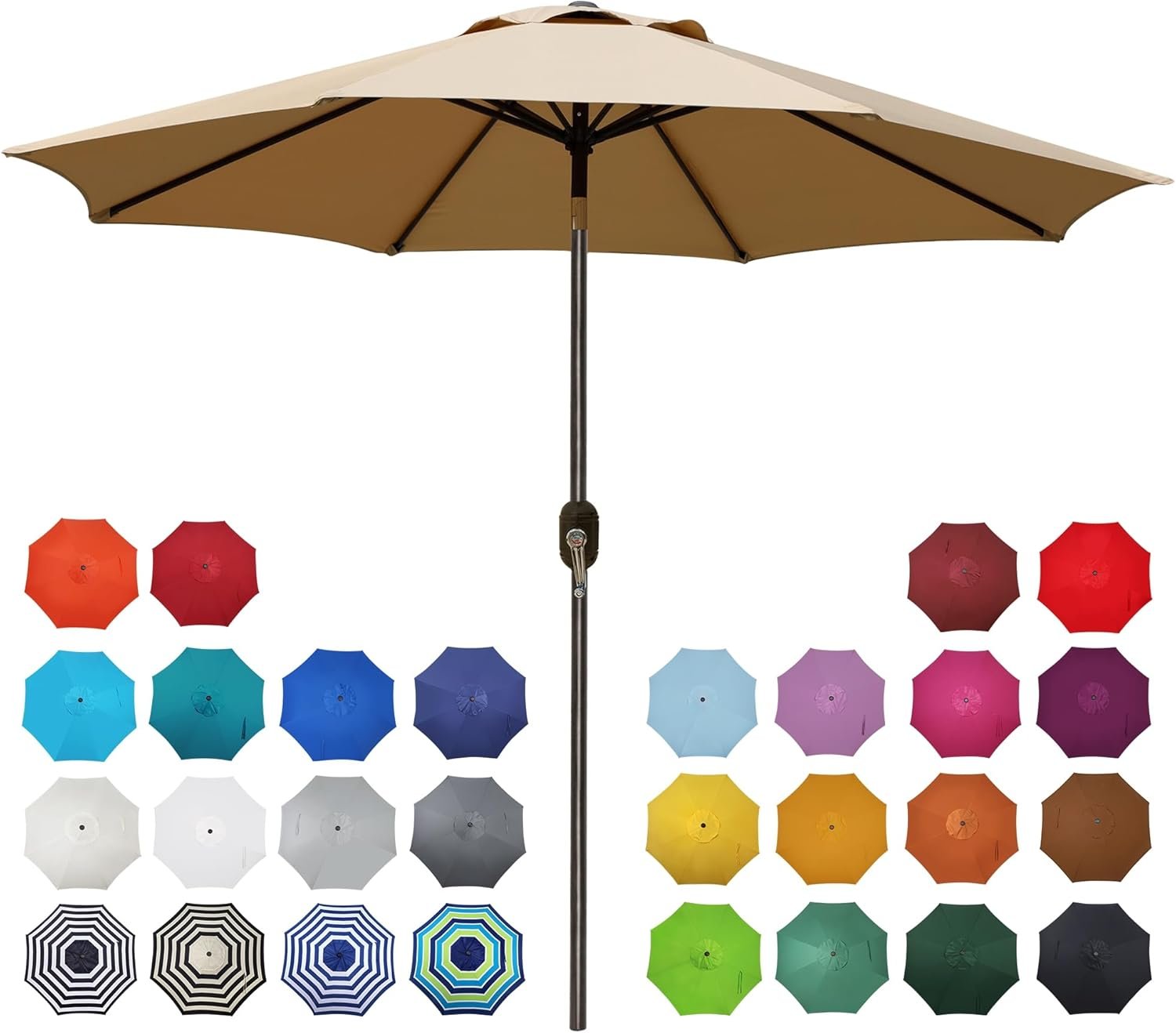 Blissun 9′ Outdoor Patio Umbrella, Outdoor Table Umbrella, Yard Umbrella, Market Umbrella with 8 Sturdy Ribs, Push Button Tilt and Crank