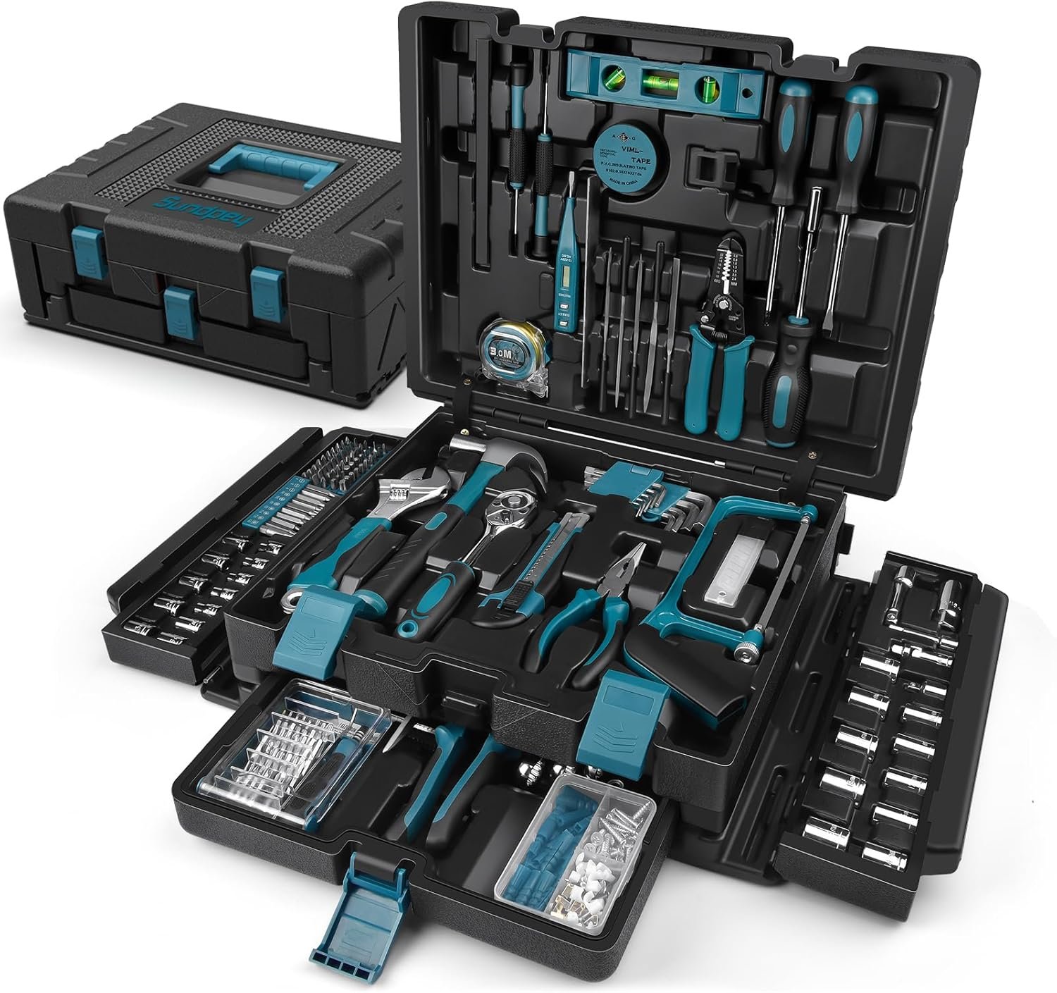 Sundpey 379-PCs Home Tool Kit – Portable Complete Household and Auto Repair Tool Set – Hand General Basic Tool Box Storage Case with Drawer – Full Basic Toolkit for Handyman & Diyer & Homeowner