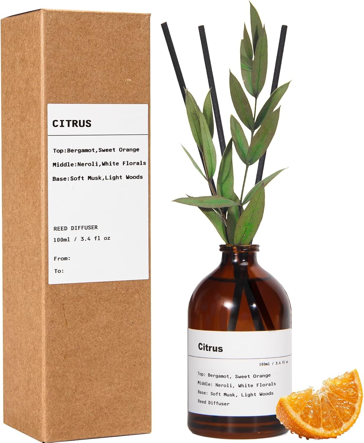 Reed Diffuser Set, Citrus Scent, 3.4 fl oz, Home Fragrance Reed Diffuser for Bathroom & Bedroom Decor