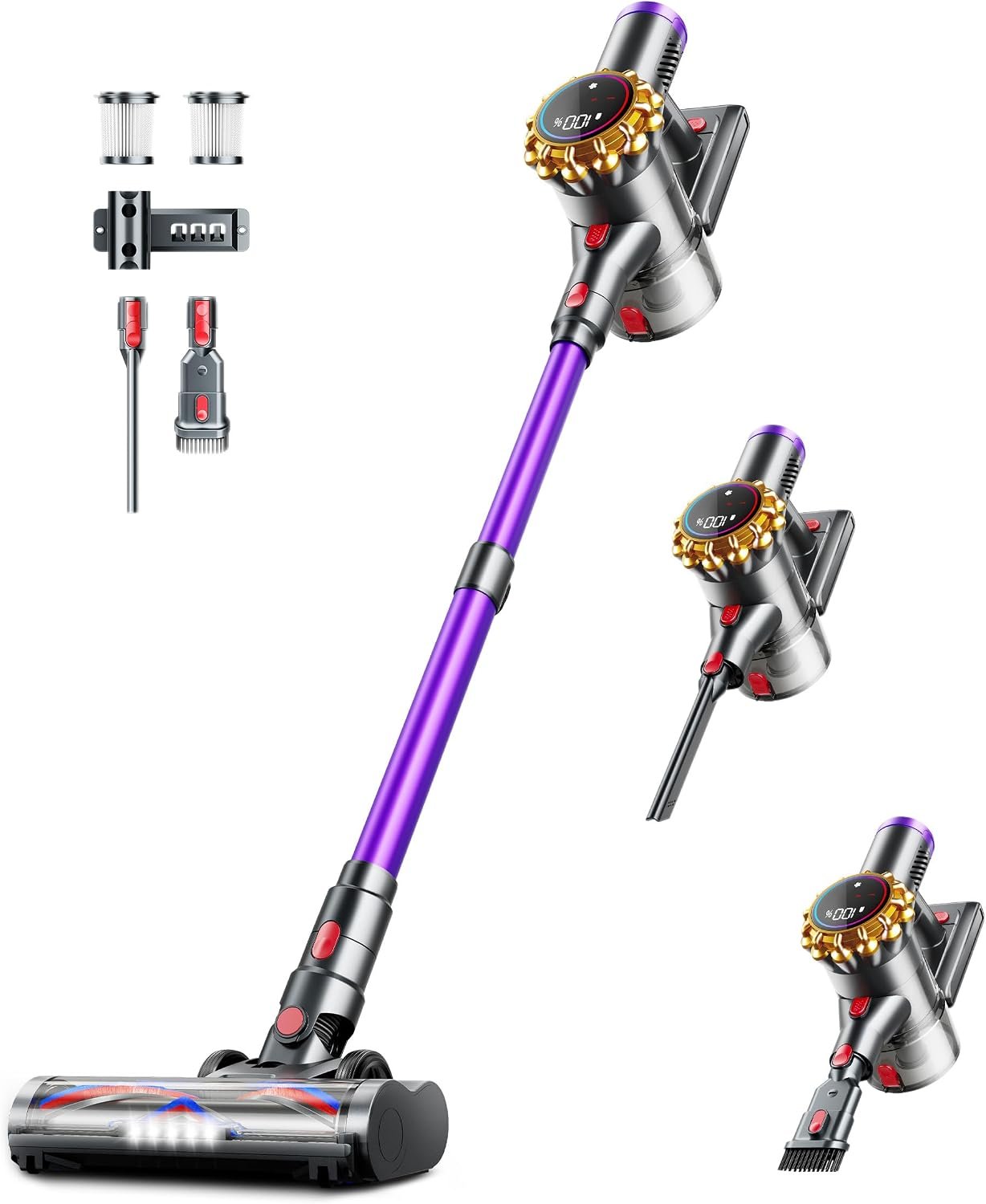 Cordless Vacuum Cleaner,Upgraded 550W 45KPA 60Mins Vacuum Cleaners for Home,Self-Standing Stick Vacuum with LED Display, Anti-Tangle,8 in 1 Lightweight Vacuum Cordless for Pet Hair Carpet Hard Floors