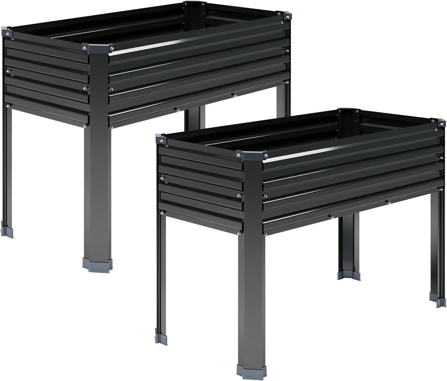 DIIYIV 2PCS Galvanized Raised Garden Bed with Legs,2PCS 48×18×30in Elevated Planter Box for Backyard,Garden, Patio, Balcony, 300lb Capacity,Planters for Outdoor Plants,Black