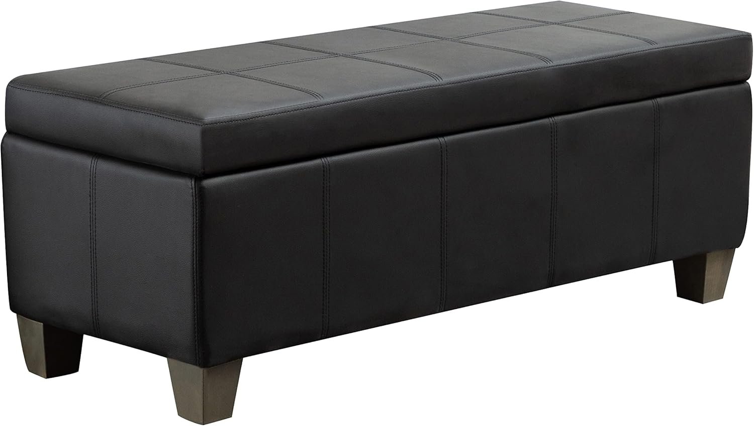 41″ Storage Ottoman, Storage Bench with Safety Hinge, Upholstered Synthetic Leather Ottoman Bench for Bedroom, Living Room, Entryway, Hallway, Foot Rest, Support 500lbs, Black
