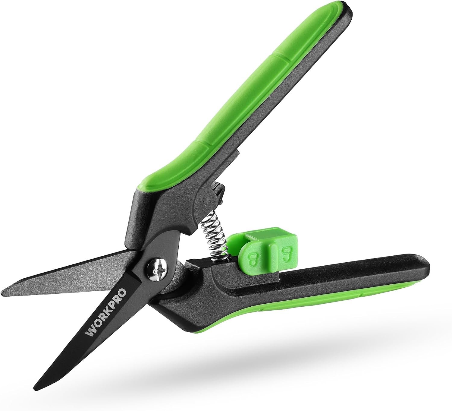 WORKPRO 6-Inch Garden Pruning Shears, Sharp High-Carbon Steel Harvest Snips with Nonstick Teflon Coating, Spring-Loaded Gardening Scissors with Safety Lock, for Flower, Fruit & Vegetable Picking