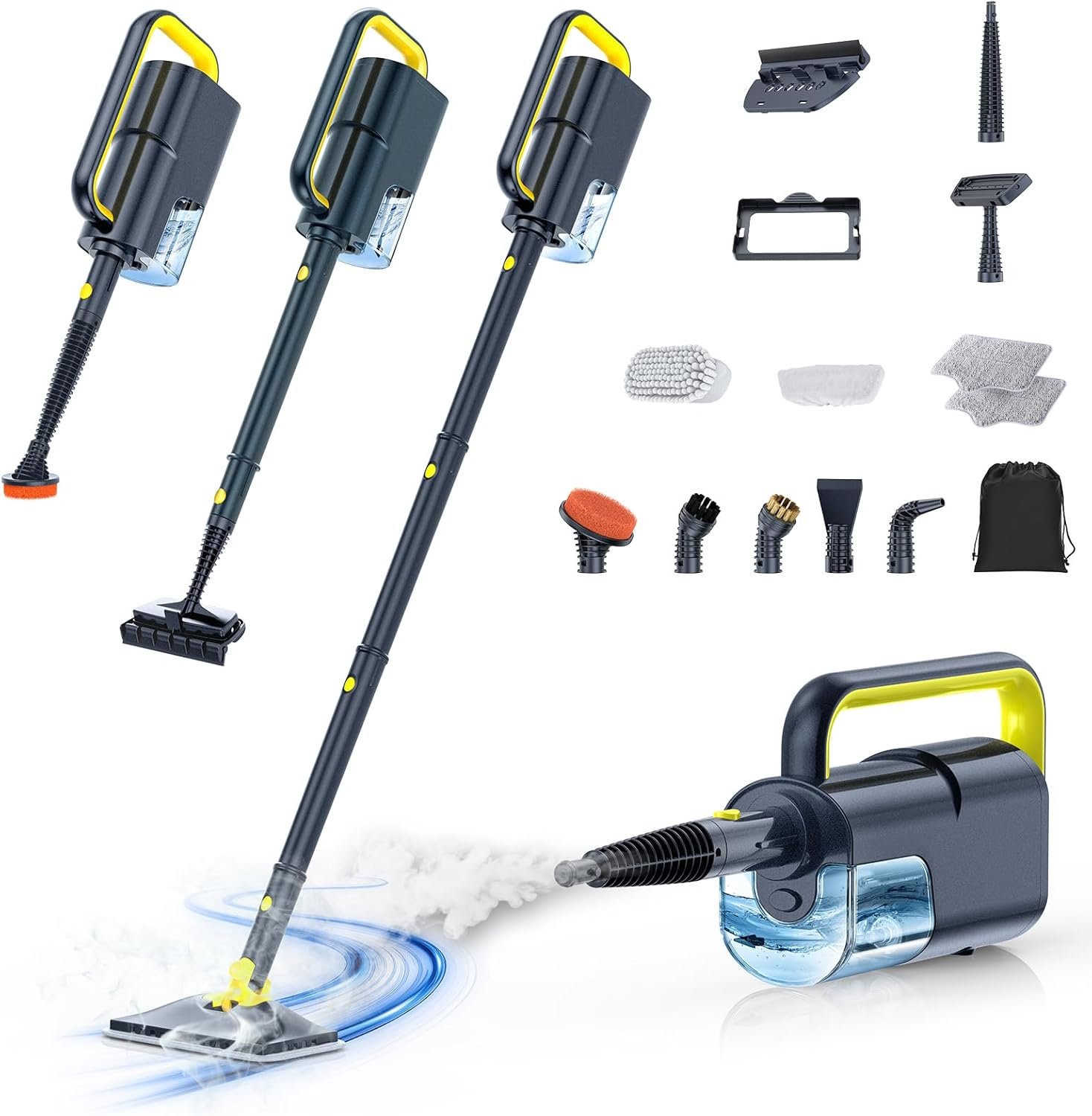 10-in-1 Steam Mop with Detachable Handheld Steamer,350ml Tank, 10s Heat-Up, 248°F Steam Cleaner, 2-Level Control and Swivel Head for Floor,Carpet,Tiles, BBQ grill,Car Accessories Dark Grey