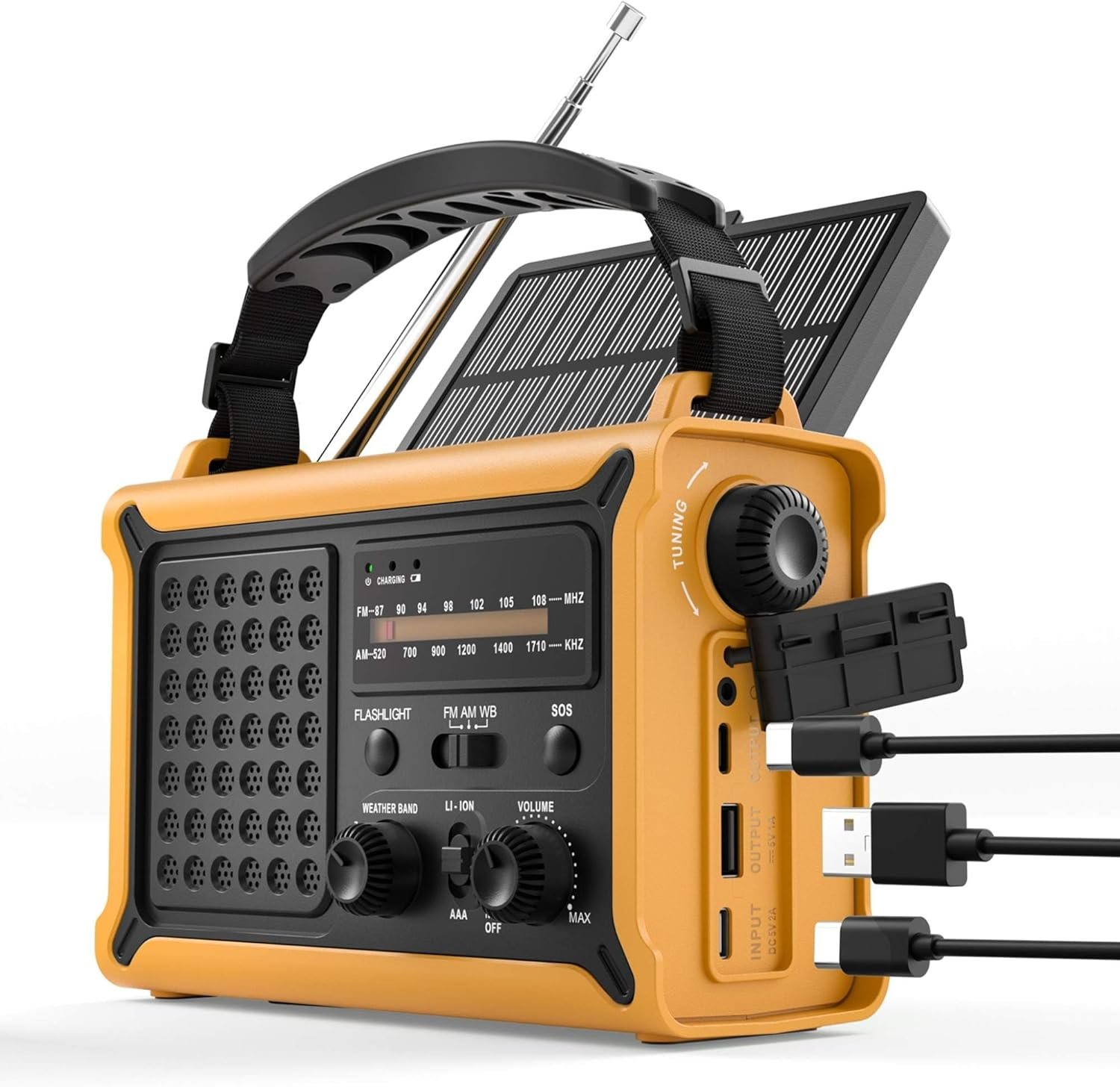 Emergency Weather Radio – Hand Crank Solar, 12000mAh Power Bank, 8500mm² Solar Panel, NOAA AM/FM Alert, Ultra-Clear Sound with 57MM Speaker, 5W Flashlight, SOS for Camping, Hurricanes & Power Outages