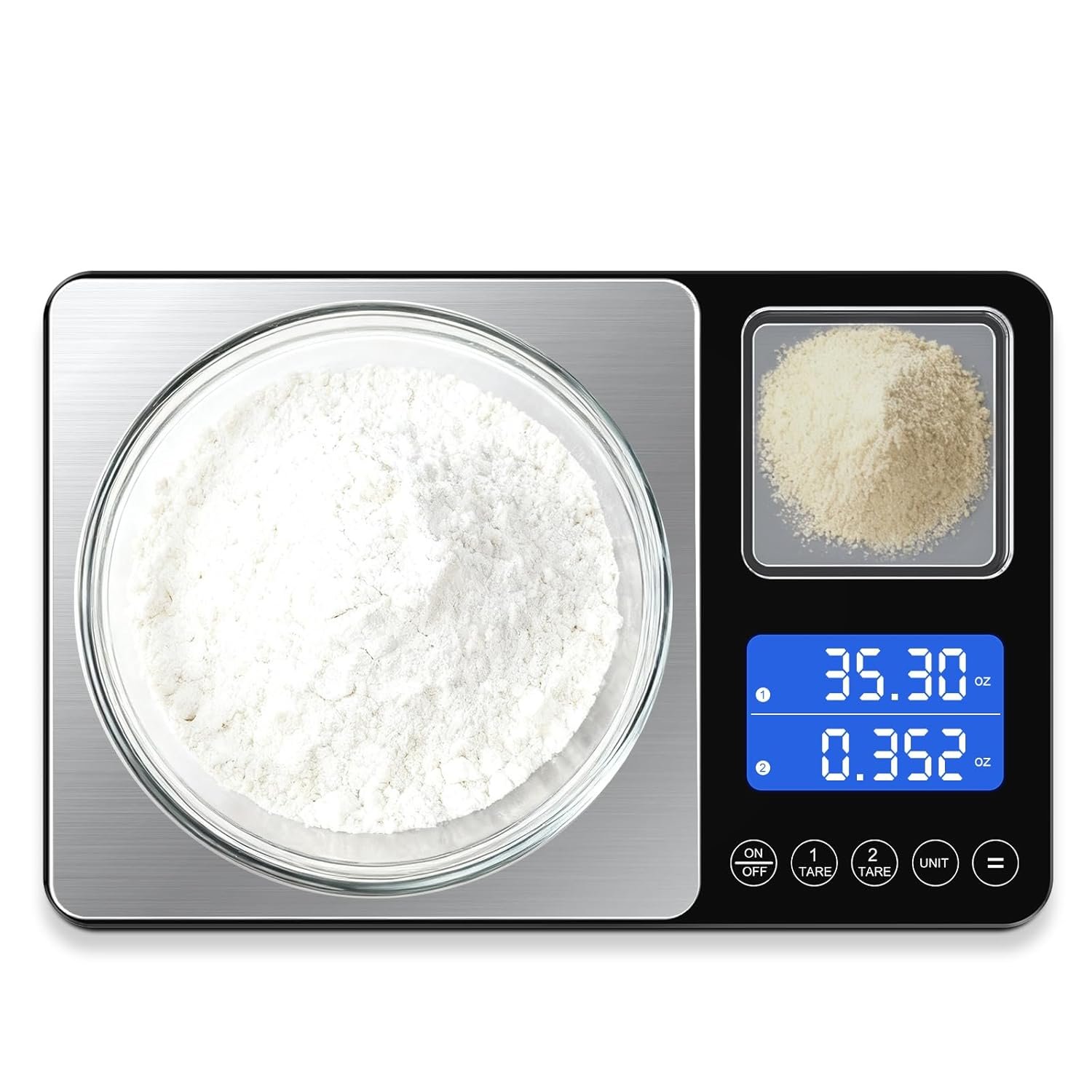 Digital Dual Platform Kitchen Scale, 33 lb Large & 1.1 lb Mini Food Scale with Dual-Line LCD Display, Stainless Steel, High Precision for Baking, Cooking, and Meal Prep