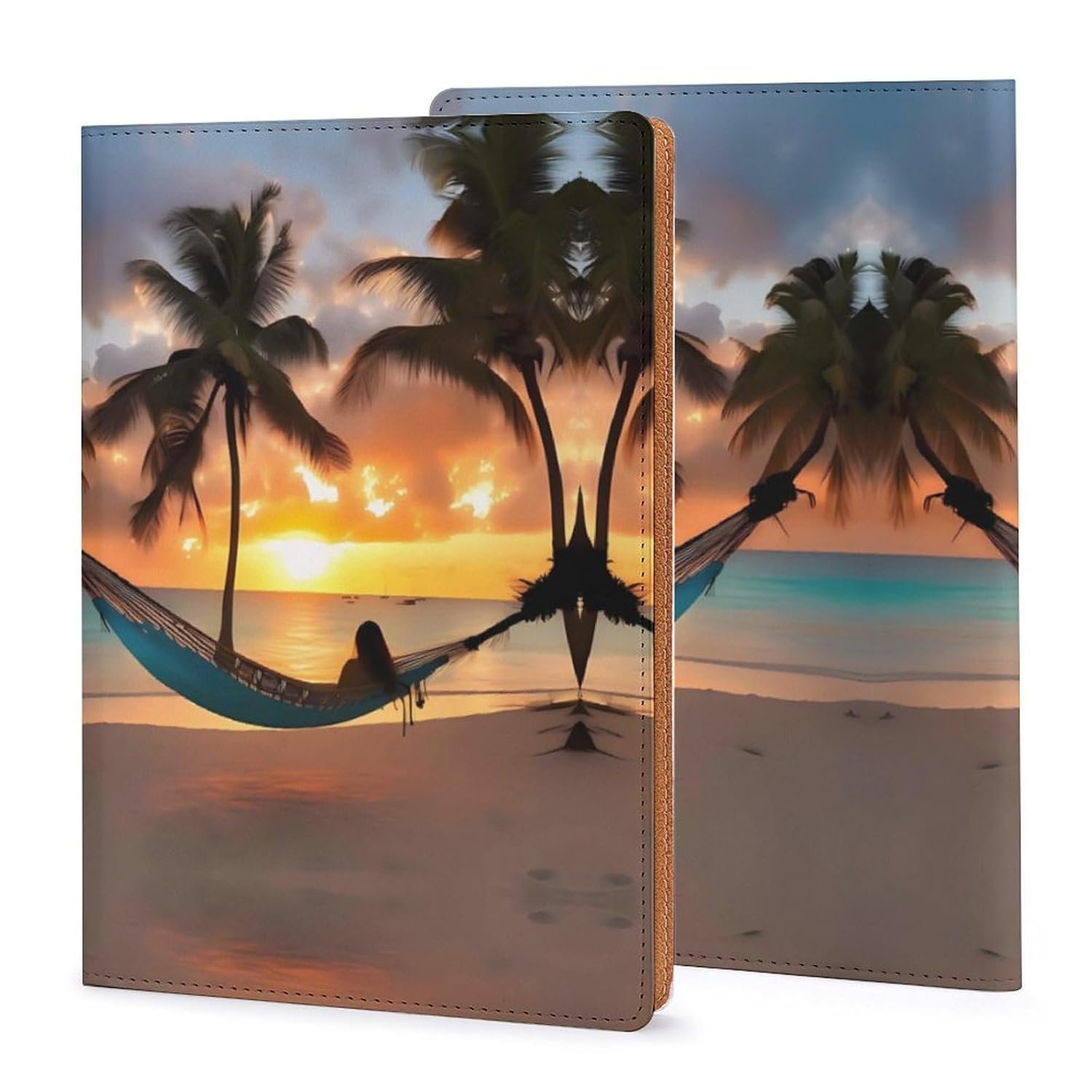 YHNNH A5 Notebook Cover Leather Coconut Beach Sunset Hammock Printed, Refillable Premium PU Leather Journal Cover 5x8in, Hardcover Case Protector for 5.6×8.1in Diary – Reusable Gift