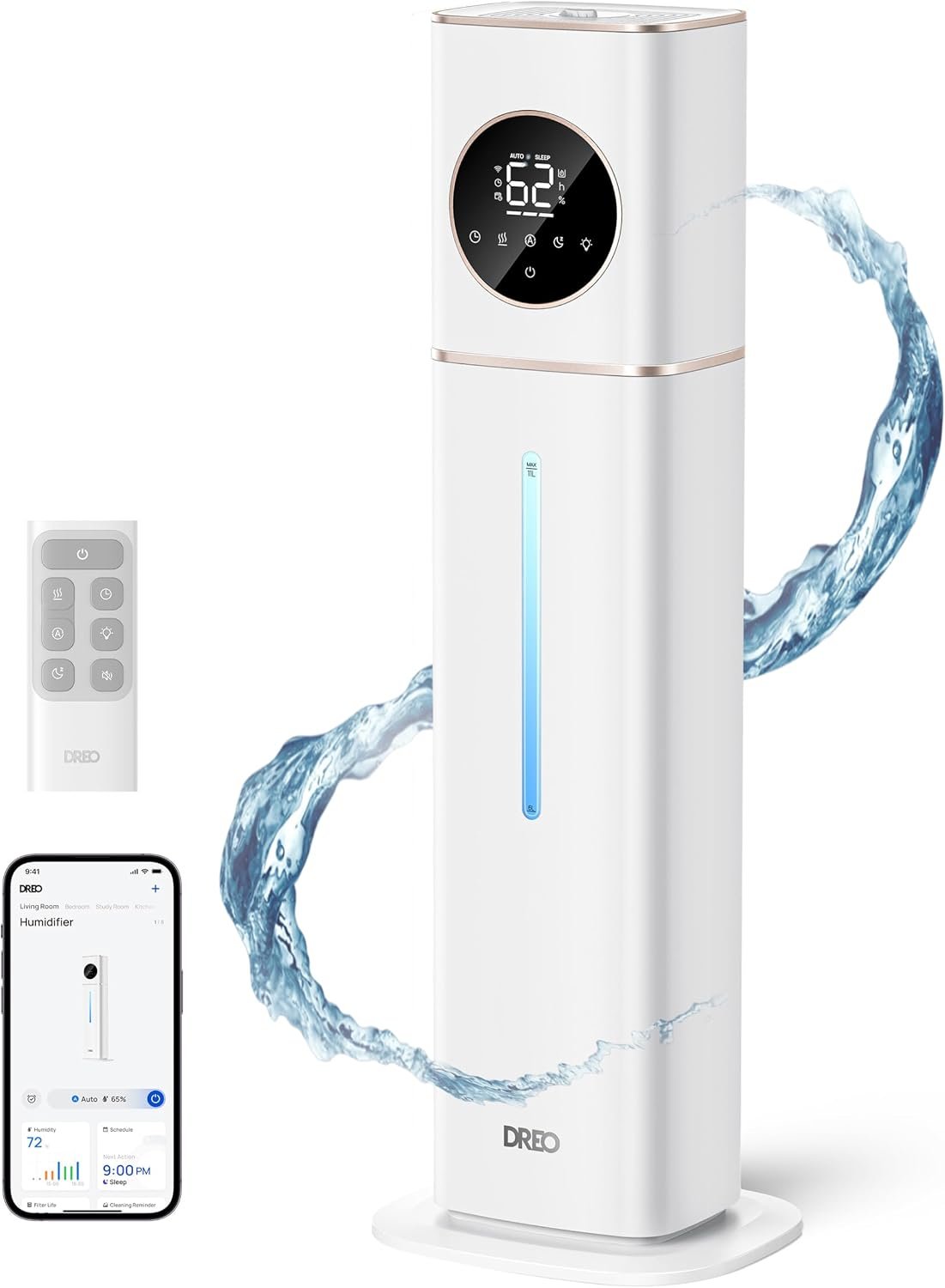 DREO HM735S 11L Smart Humidifier Large Room 700 ft², 100H Cool Mist Air Humidifiers for Bedroom, Top-Fill, Clean Tank Technology, 26dB, Auto Mode, Aroma Box, RGB, Remote & APP Control, Baby, White