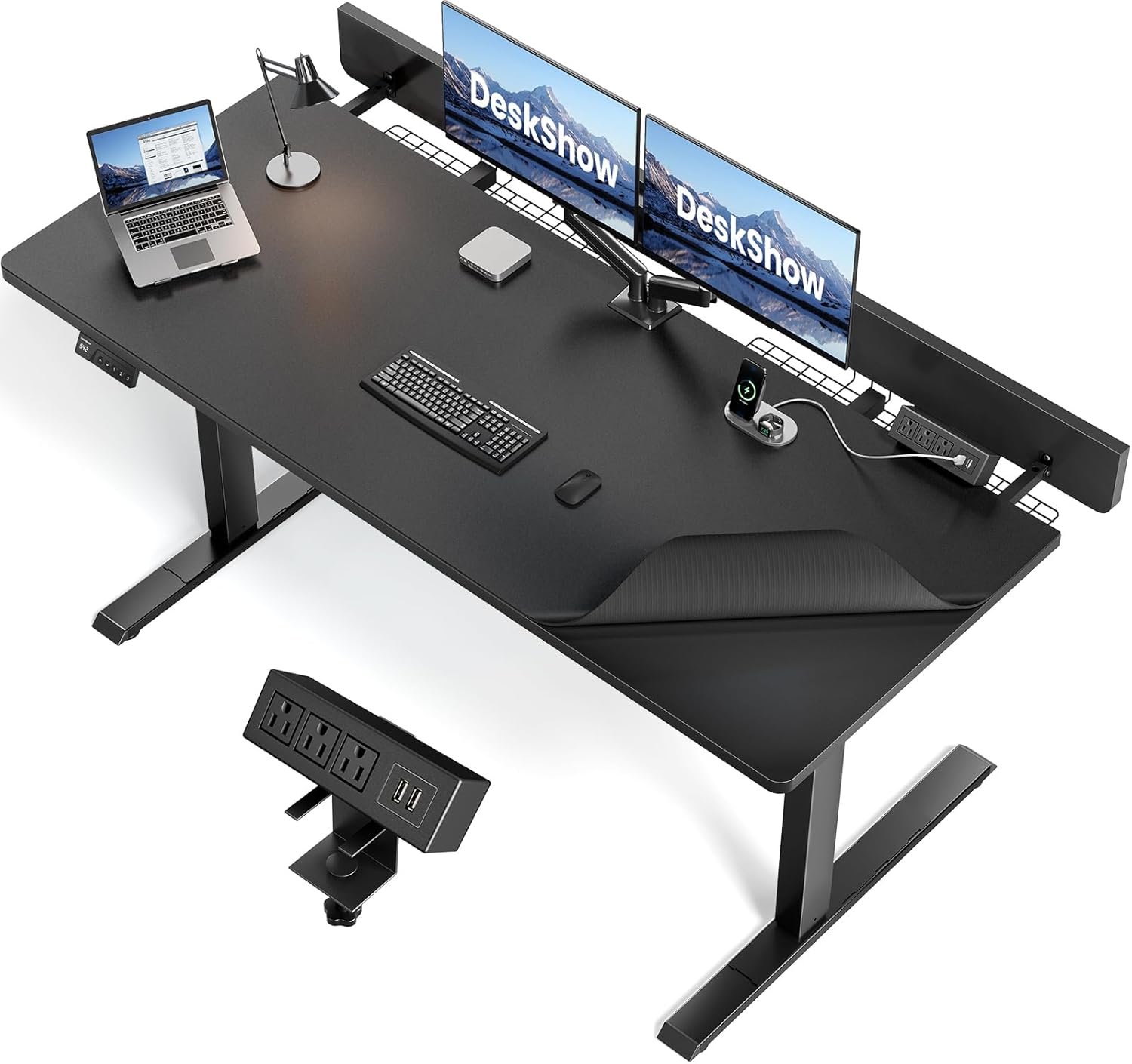 Electric Standing Desk Adjustable – 60 x 30 Inch Sit Stand Desk with Flip-Top Cable Management,Mouse Pad,Clamp Power Strip,Dual-Beam Frame,3 Memory Preset Height Adjustable for Home Office