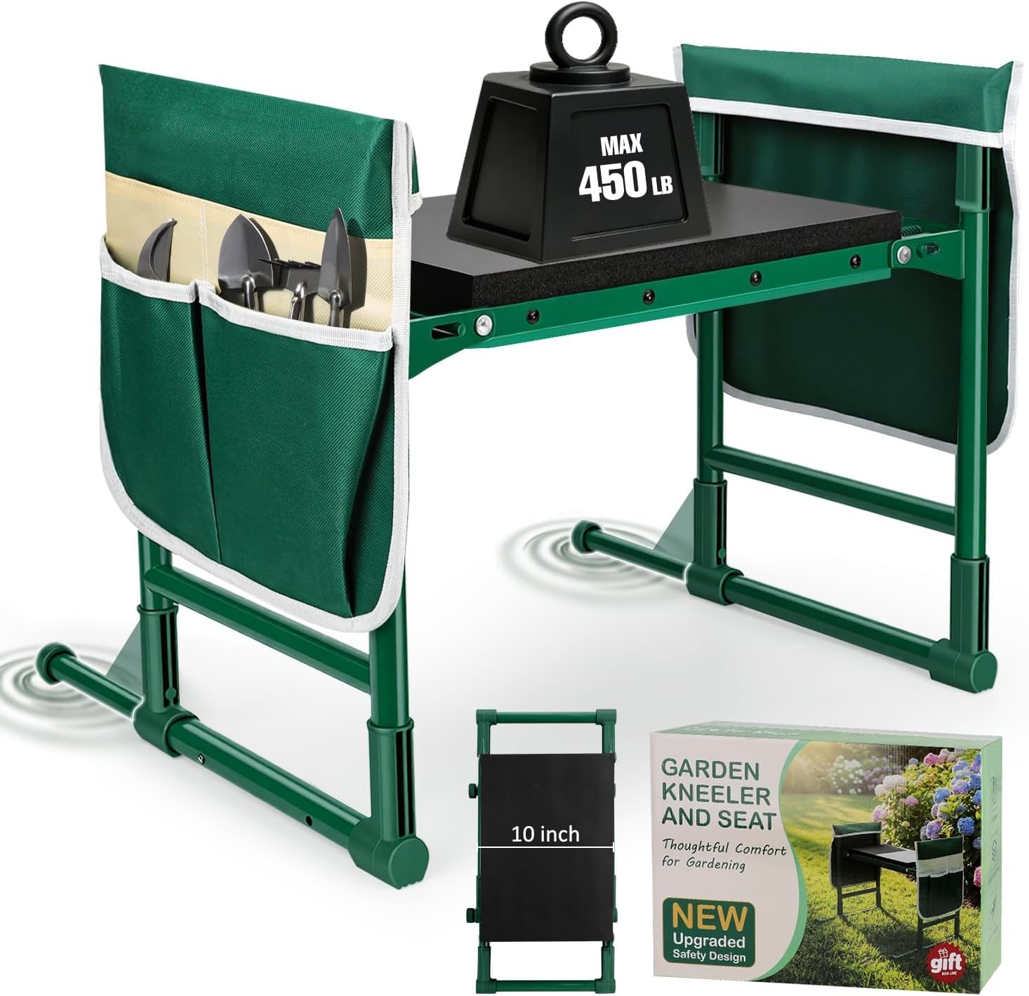 Garden Kneeler and Seat for Seniors – Heavy Duty Anti-Tip Gardening Stool with Widened Thick Soft Kneeling Pad, Foldable Garden Bench with Sturdy Handles, Gardening Gifts for Women Men Mom (Green)