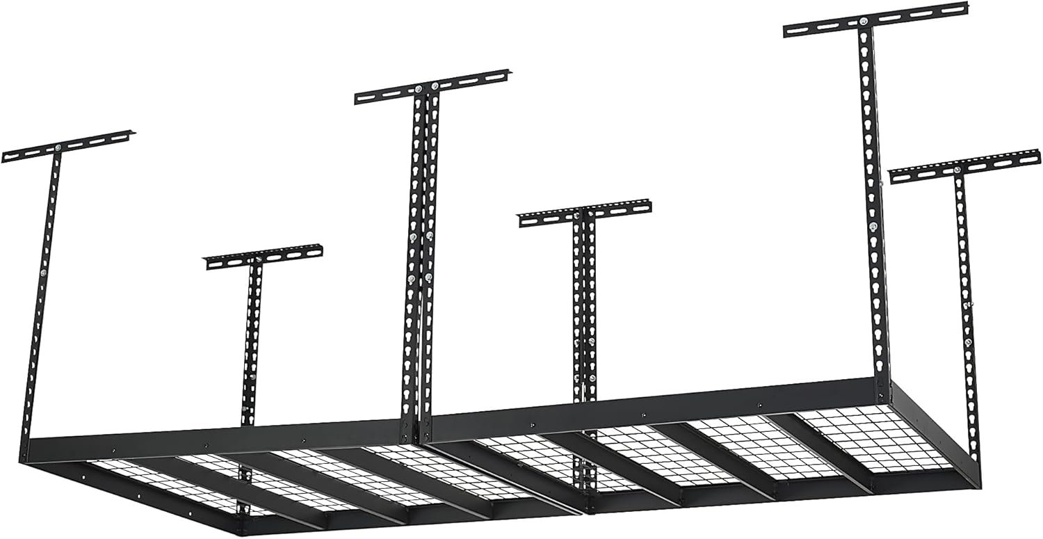 Klutch Overhead Garage Storage Rack — Adjustable Height, 96in.L x 48in.D x 23–37in.H