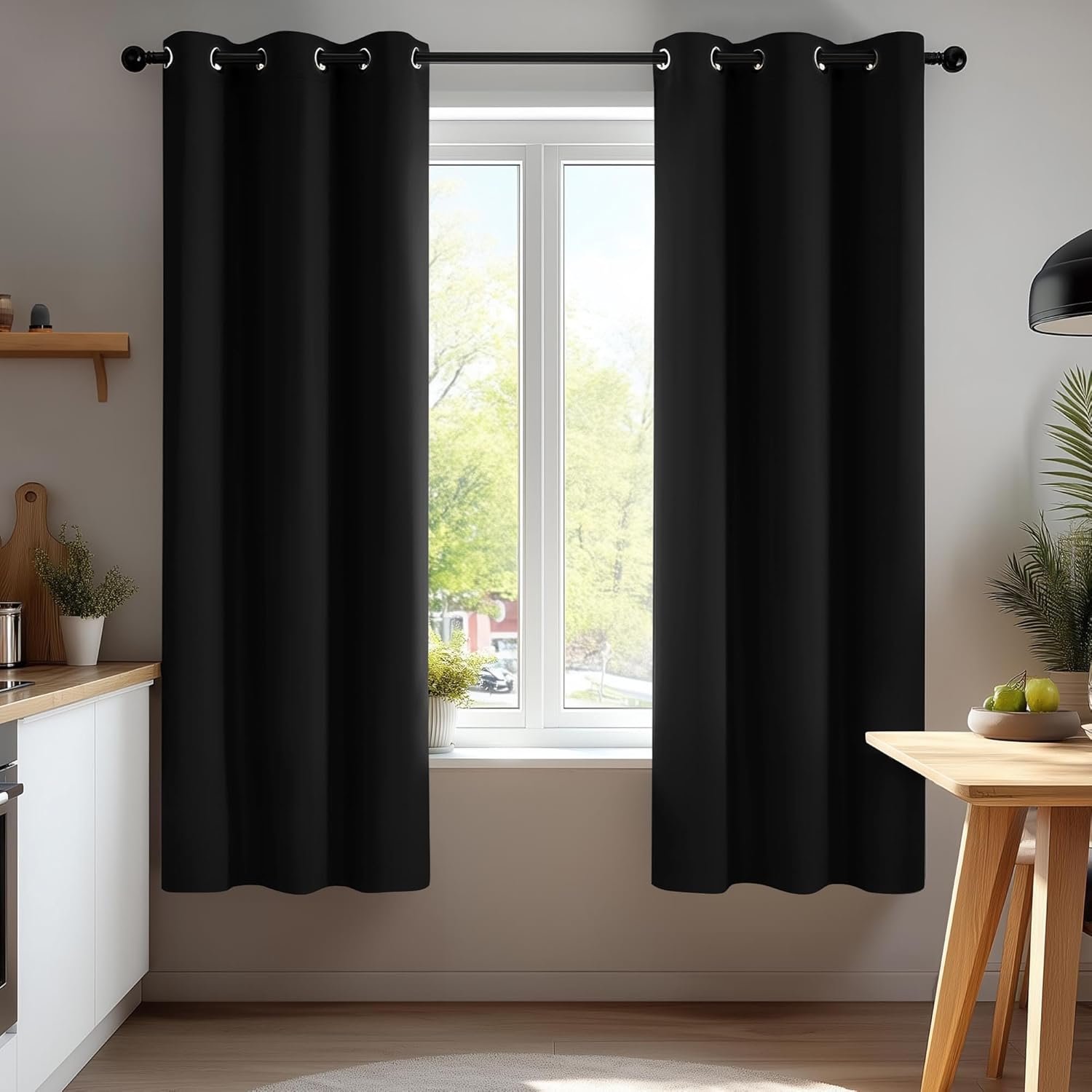 Deconovo Blackout Curtains for Bedroom, Thermal Insulated Room Darkening Grommet Window Drapes, Black, 42W x 63L Inch, Pack of 2 for Living Room & Nursery Privacy Panels