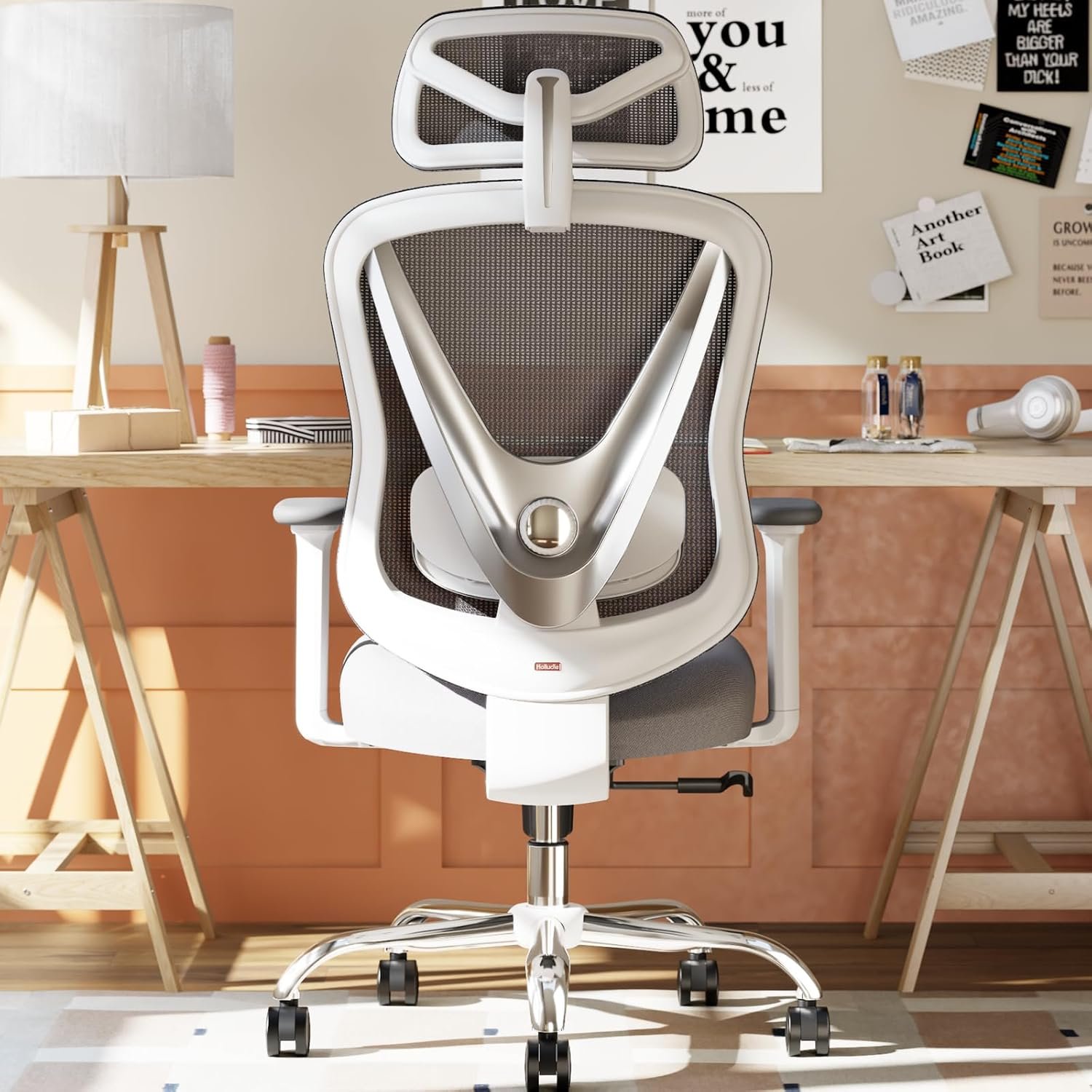 HOLLUDLE Ergonomic Mesh Office Chair – 3D Adjustable Lumbar Support & 3D Armrests, V-Shaped Back, Adjustable Desk Chair for Office & Home, White