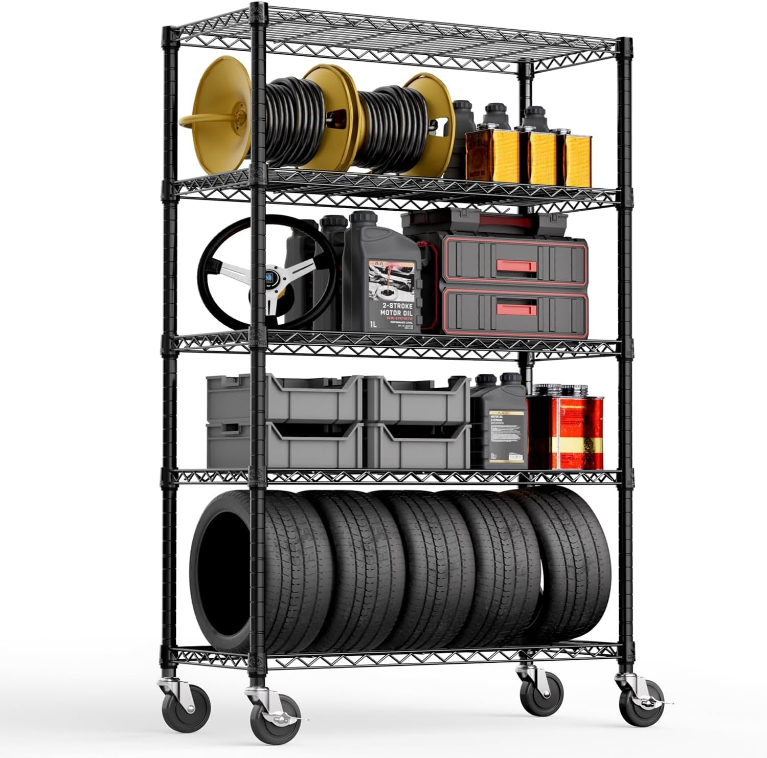 M MZG 5-Shelf Storage Shelves,Wire Shelving Heavy Duty Metal Storage Shelving Unit Adjustable Garage Shelving Rack Pantry Kitchen (Black, 5 Tier,17.7″ D x 47.2″ W x 76.7″ H)