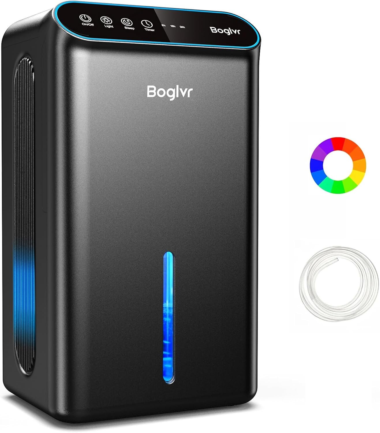 Dehumidifier for Home up to 1000 sq.ft, 98oz Small Quiet Dehumidifier with Drain Hose, 3 Timer Modes, Auto Shut Off, Aromatherapy & 7 Color Light for Bedroom, Bathroom, Basement (Black)