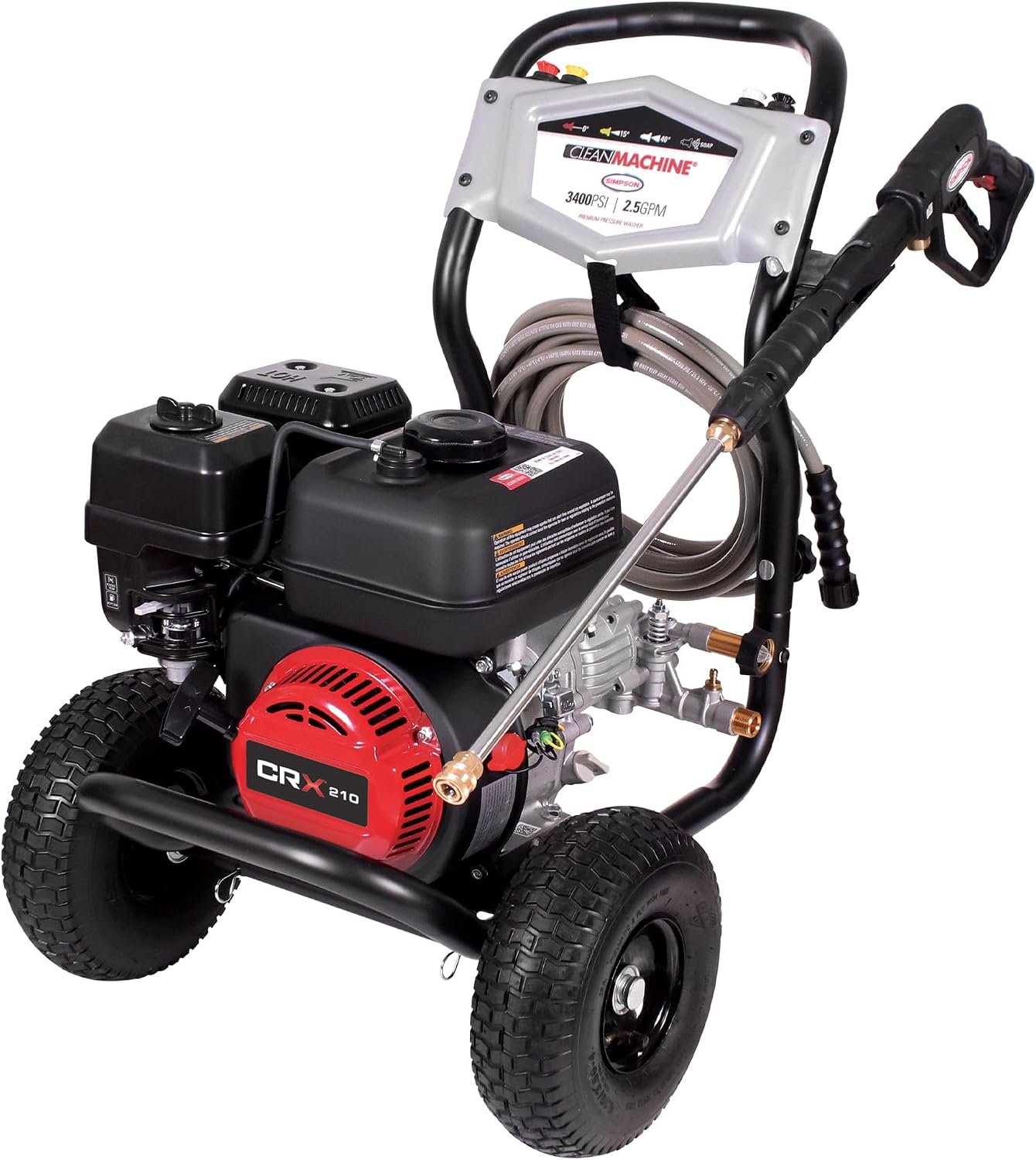 Simpson 3400 PSI Gas Pressure Washer, 2.5 GPM Residential Power Washer, Cold Water, 25′ Hose, Clean Machine, 49-State Compliant (CM61083)