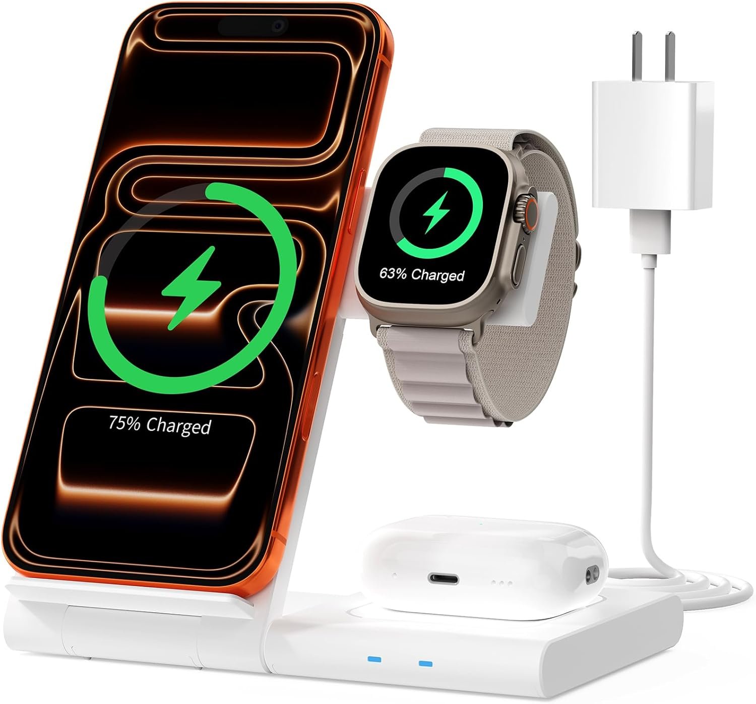 New Travel Portable Wireless Charger: for Apple Charging Station 3 in 1 Charger Stand Multiple Devices for Apple – iPhone 17 16 15 14 Pro Max 13 12 11 – Watch 2-11 SE Ultra Series – Airpods 4 3 2 Pro