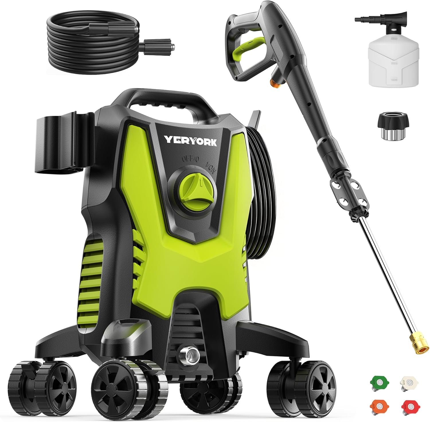 Yeryork Pressure Washer, 3500 PSI Power Washer with 4 Lockable Wheels, Steel Wand, 4 Quick Connect Nozzles, 500ml Foam Cannon, High Pressure Washer for Decks/Driveways/Cars Cleaning
