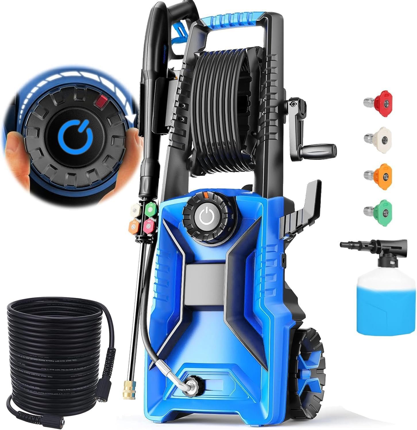 Pressure Washer 5000 PSI Adjustable Pressure, Power Wahser Powered with 33ft Pressure Hose, 4 Nozzles and 500ml Foam Cannon, Powerwahser for Home, Car, Blue