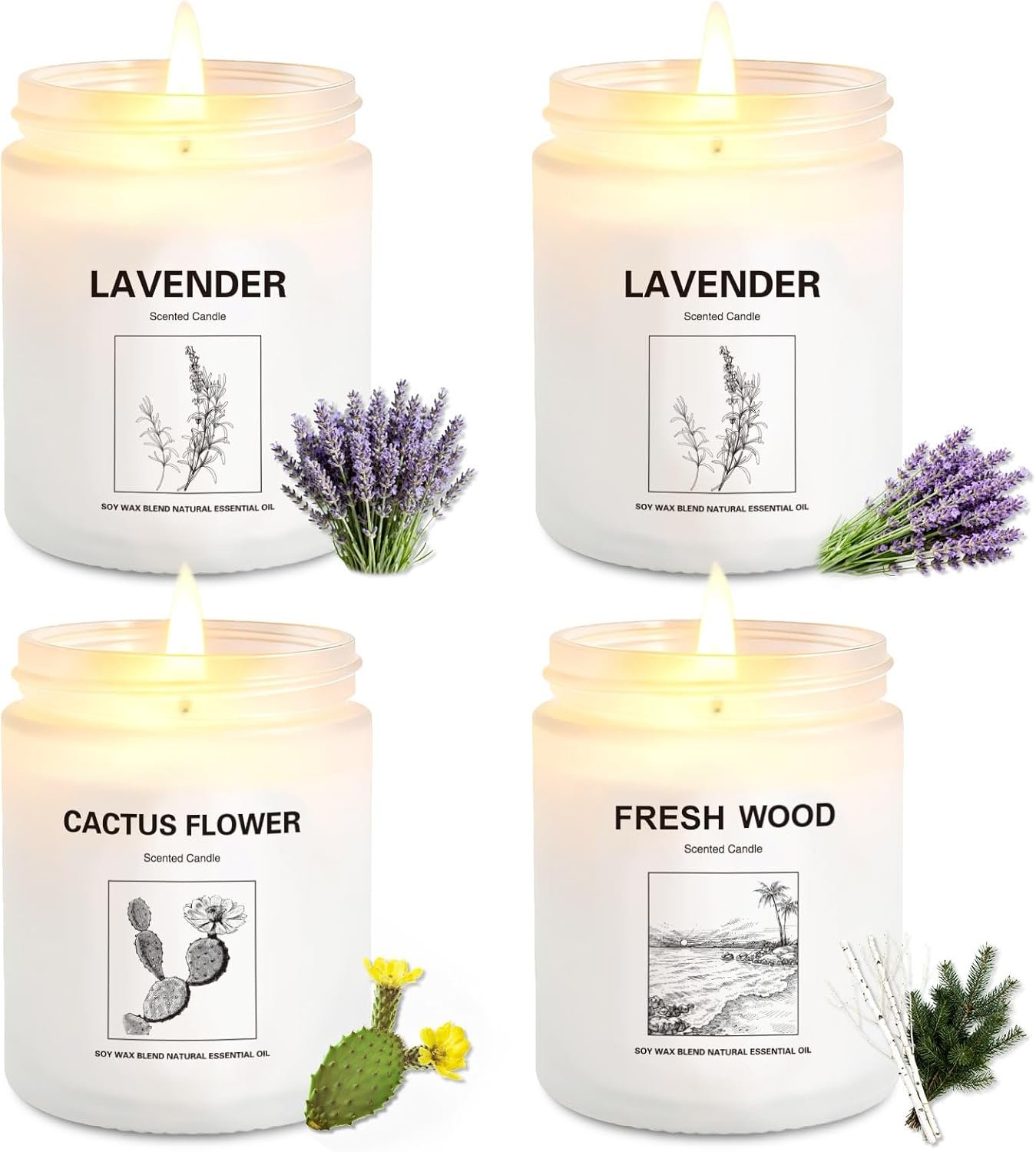Scented Candles for Home,4 Pack Soy Candle Gift Set with 4 Fragrance Scents,Aromatherapy Lavender Floral & Wood Candles for Relaxation,Long Lasting Spa Candles for Bedroom Bathroom Gifts for Women