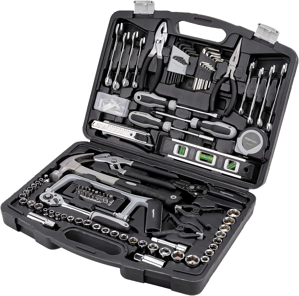 Amazon Basics 173-Piece General Household Hand Tool Set with Storage Case, Portable Tool Kit for Home Maintenance and Everyday Repairs