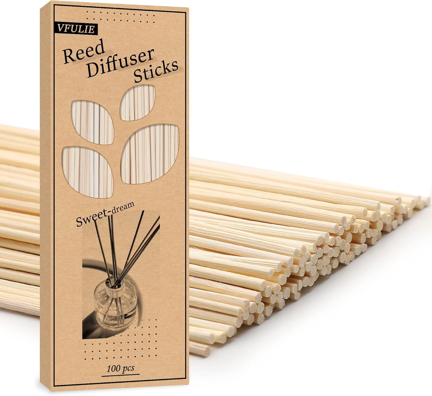 VFULIE 100PCS Reed Diffuser Sticks, 10 Inch Natural Rattan Wood Sticks Essential Oil Aroma Diffuser Sticks Refill Replacement for Aroma Fragrance