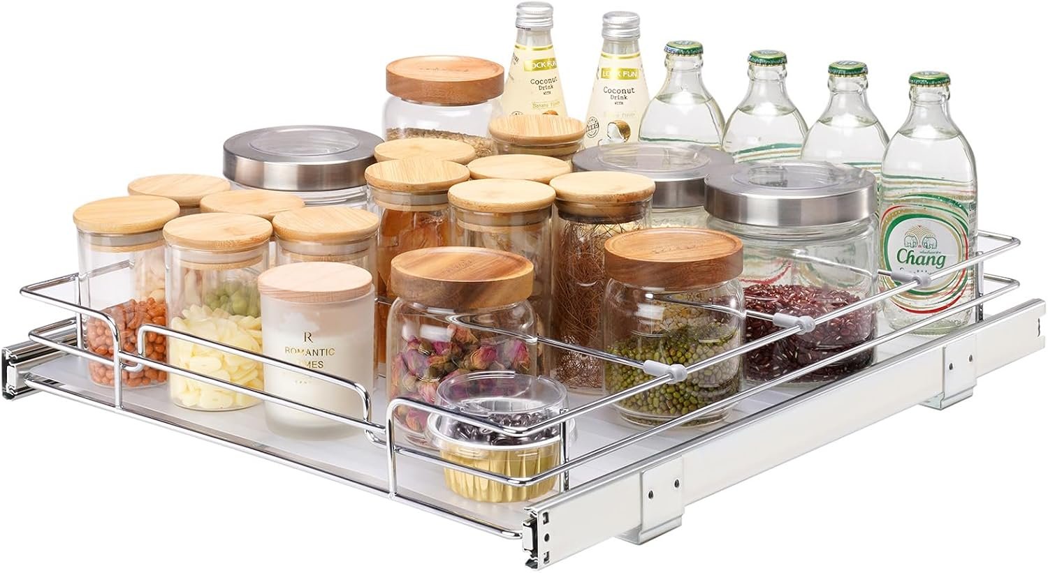 VEVOR 18.5″Wx21″Dx3.5″H Pull Out Cabinet Organizer, Heavy Duty Slide Out Pantry Shelves, Chrome-Plated Steel Roll Out Drawer, Drawer Storage for Home Under Sink, 20″Wx22″Dx7″H Install Size for Cabinet