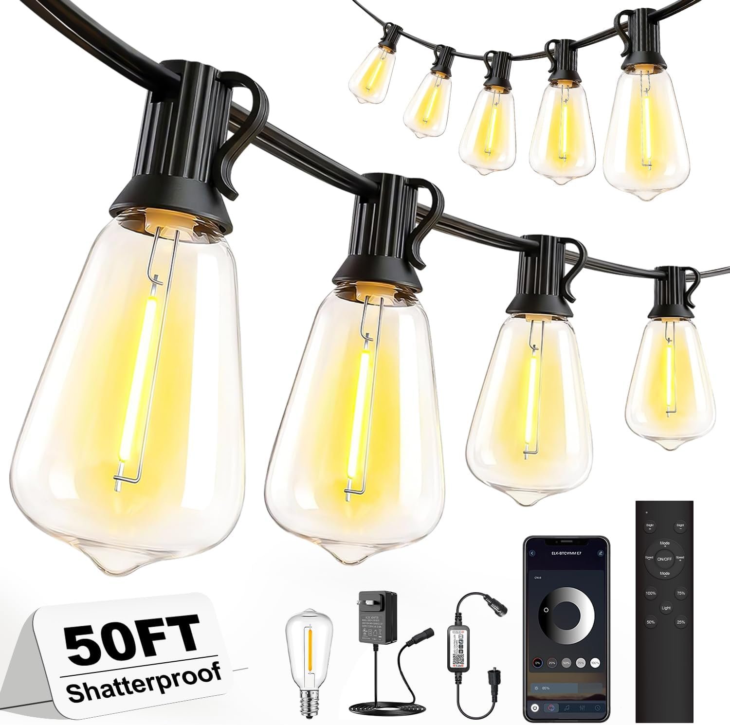 50ft-LED-Lights-Outdoor-Waterproof-String Lights-Patio-Outside-Porch-Backyard-Garden-Gazebo-Yard-Deck-Balcony-Party-Camping-House-Hanging-Lighting-Bulb-Remote-Bluetooth-Hanging-Edison-ST38