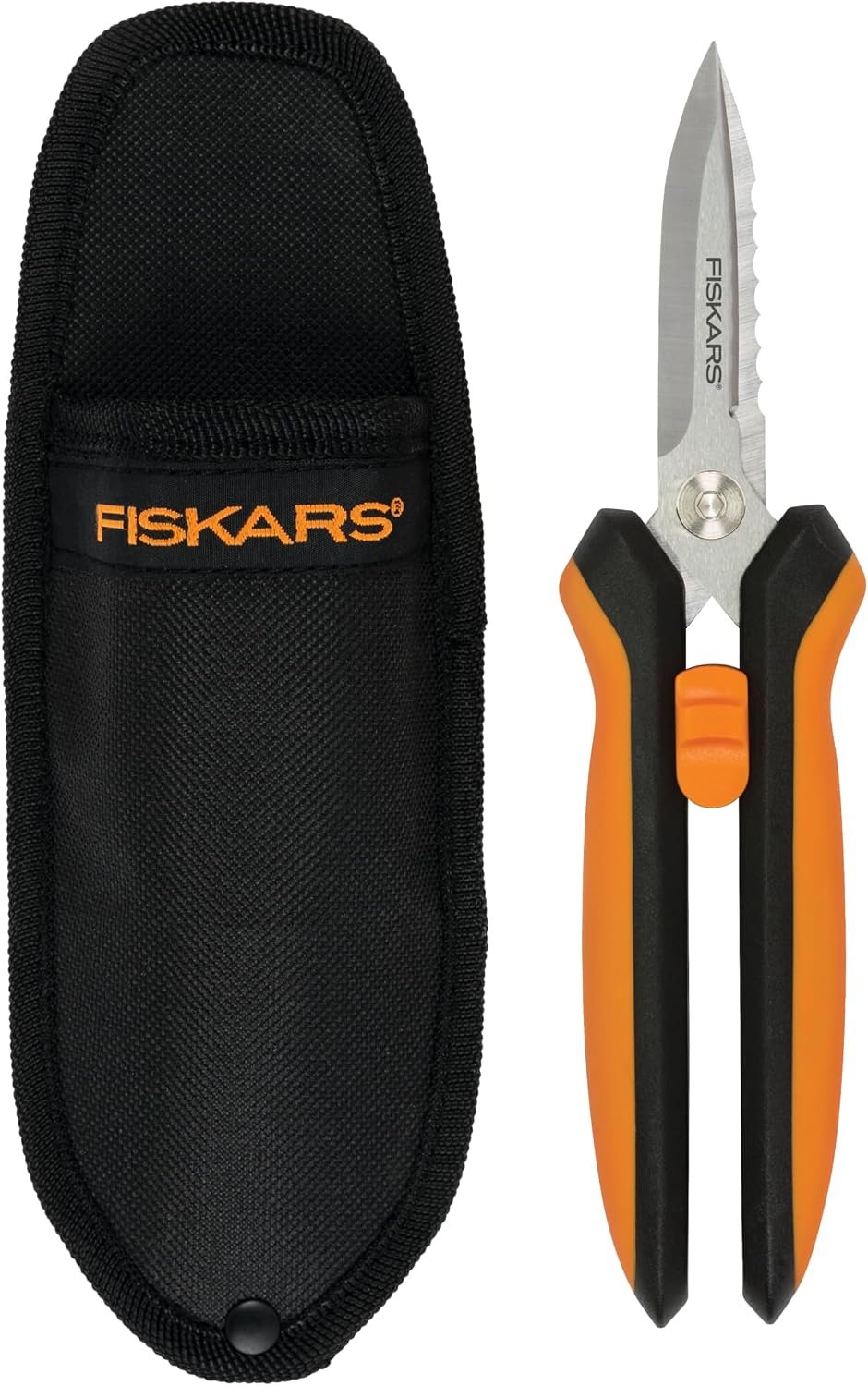 Fiskars Pruning Shears for Gardening, Multipurpose 8″ Garden Shears with Sheath and SoftGrip Handle, Great for cutting Nursery Pots, Bags, and Wire