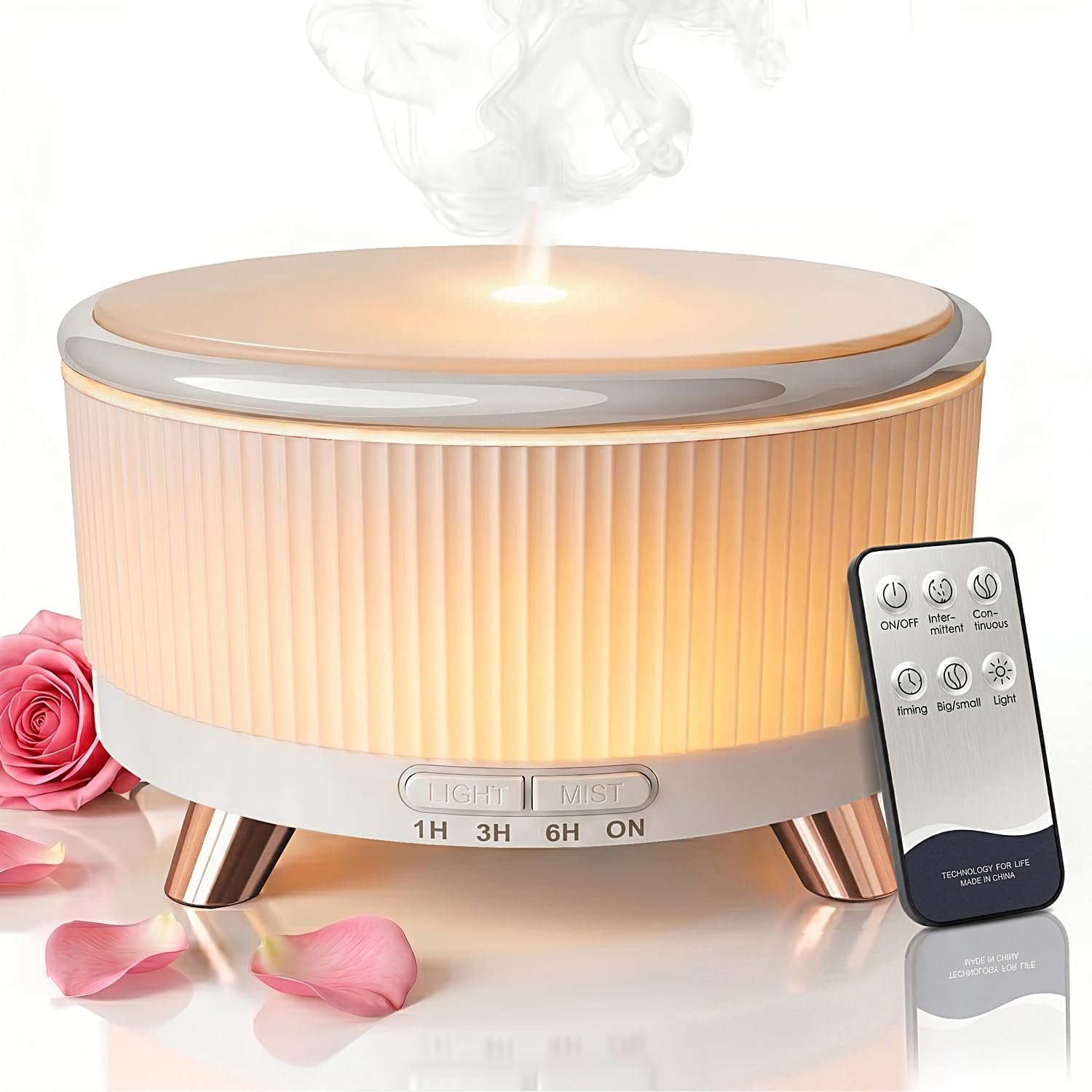 Premium Ultrasonic Essential Oil Diffuser: 500ML Large Capacity, 7-Color Mood Lighting, Remote Control, Timer, Cool Mist Humidifier for Long-Lasting Aromatherapy in Home, Bedroom, Yoga (White)
