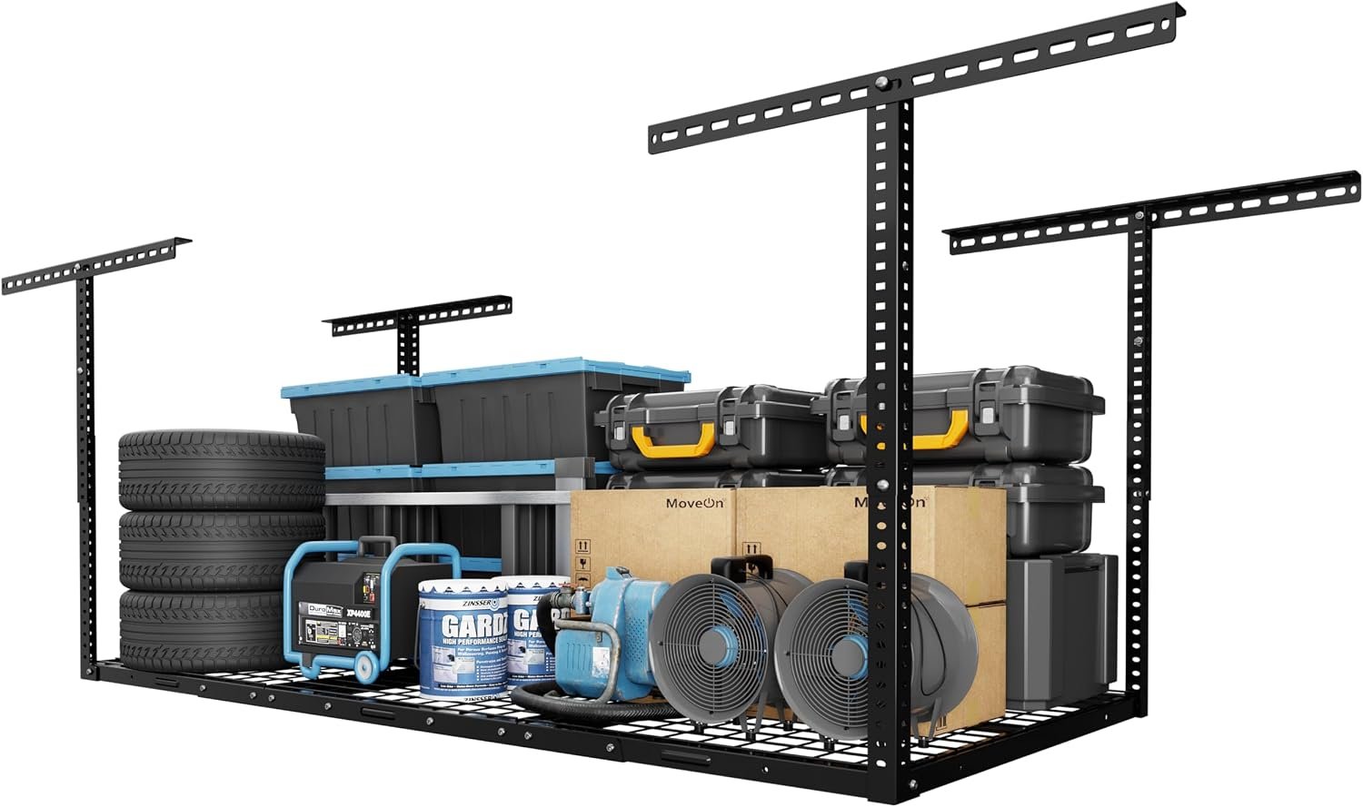 FLEXIMOUNTS 3×6 Overhead Garage Storage Adjustable Ceiling Rack 72″ Length x 36″ Width x 40″ Height, 450lbs Weight Capacity, Black, Classic Series