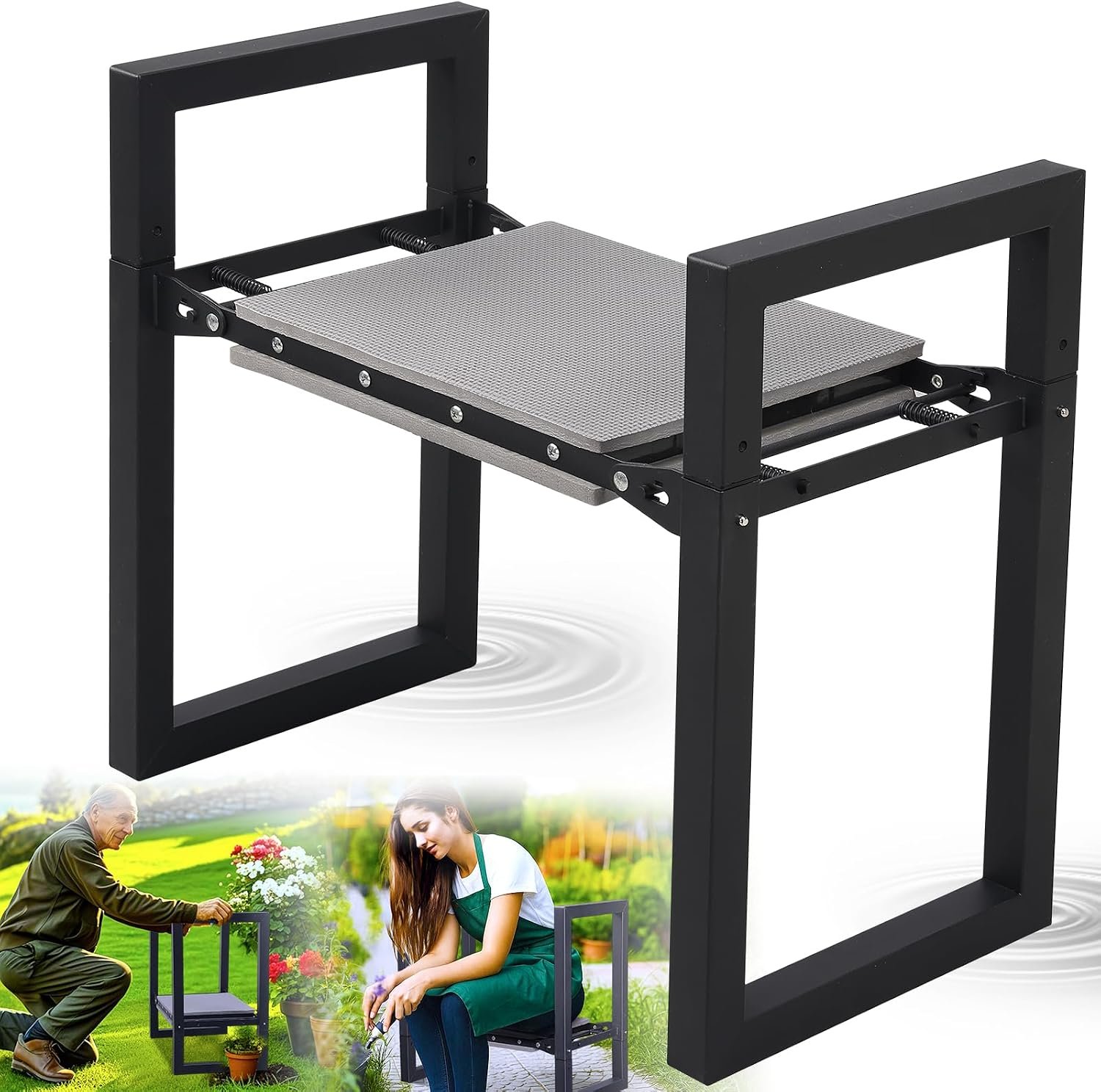 Garden Kneeler and Seat Heavy Duty – Anti-Tip Super Stable Multifunctional Gardening Stool Bench,Wide 12.7″ Pads,Foldable Ergonomic Handles for Seniors Women Men Pain-Free Weeding,Planting Yard Work