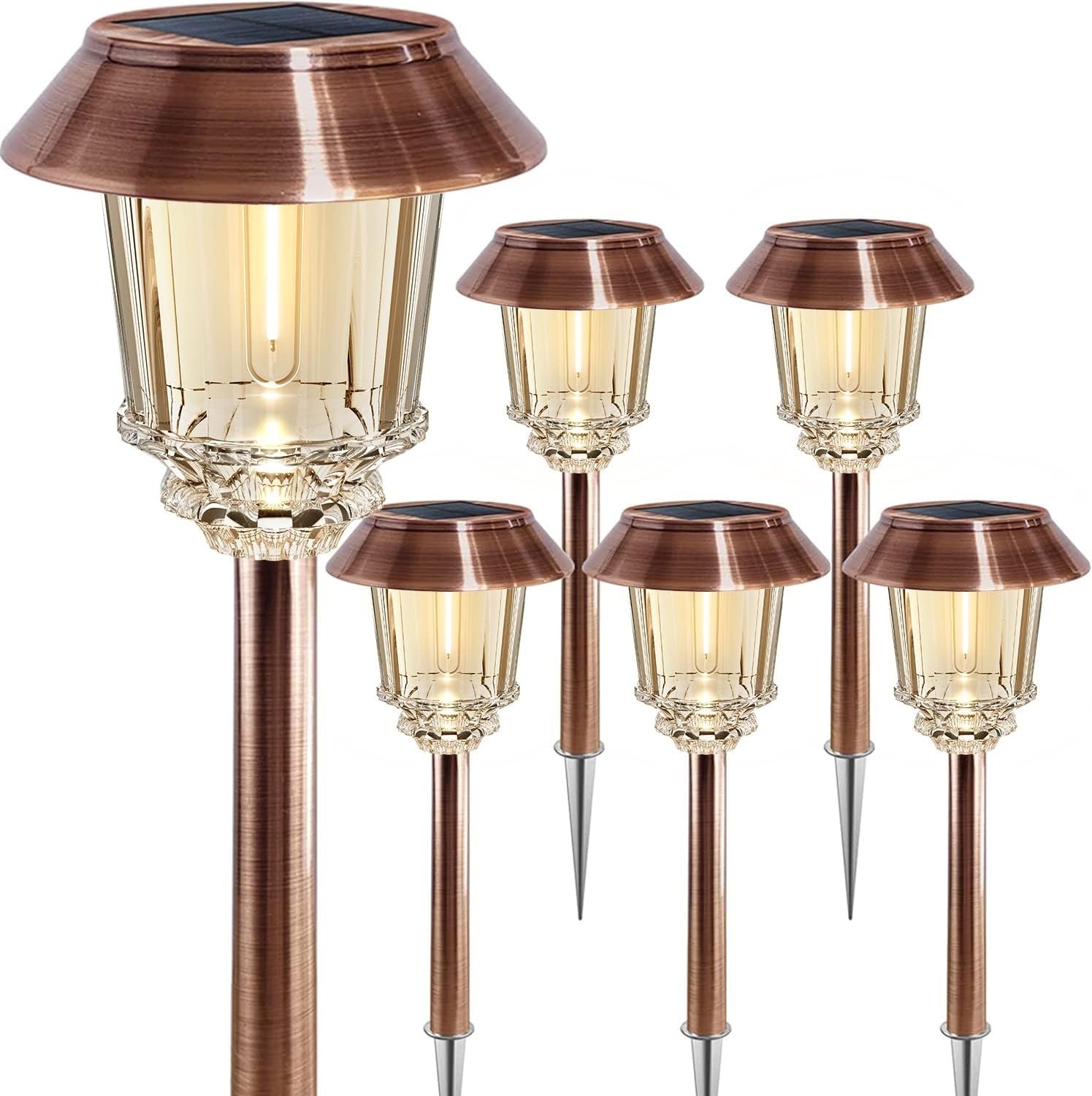 XMCOSY+ Solar Pathway Lights Outdoor – 6 Pack Solar Garden Lights, 10-40 LM Dimmable Solar Lights Outdoor Waterproof Auto On/Off IP 65 Solar Powered Landscape Lighting for Patio Walkway Driveway
