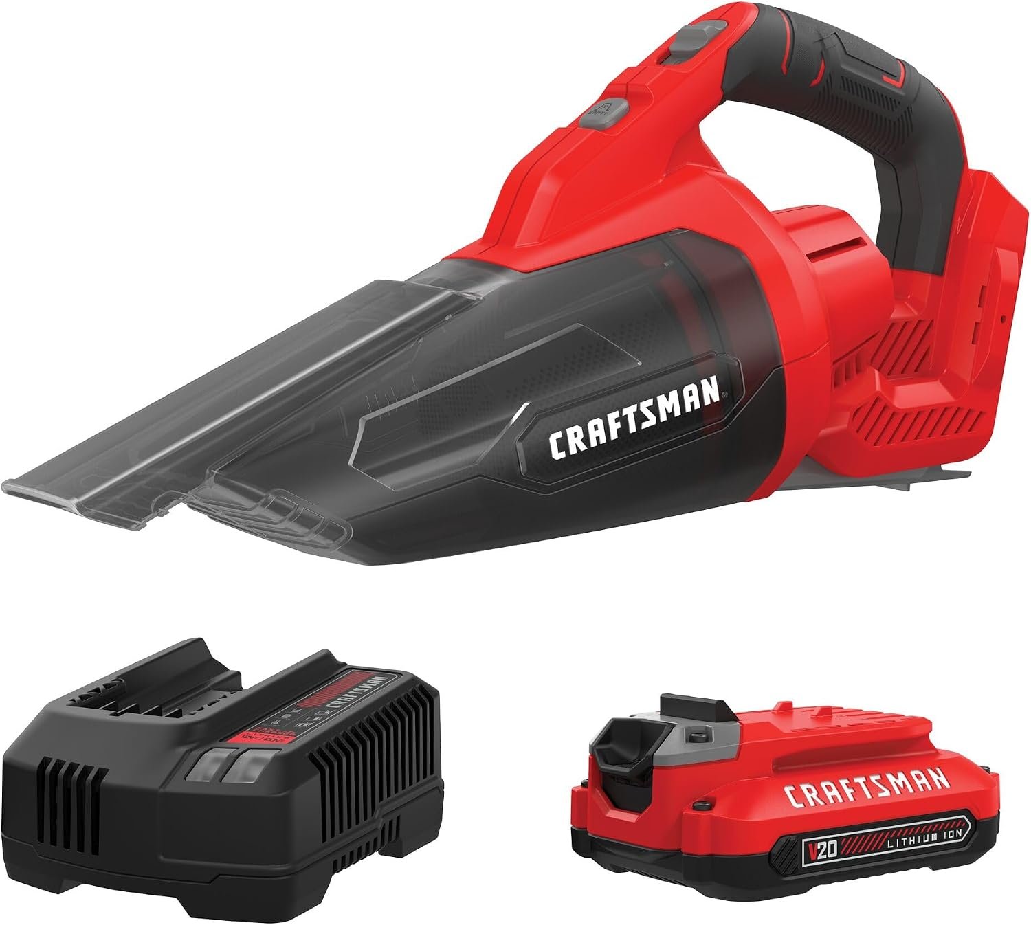 CRAFTSMAN V20 Cordless Hand Vacuum, 45 CFM, 2 Stage Filtration System with Filter, Battery and Charger Included (CMCVH001C1)