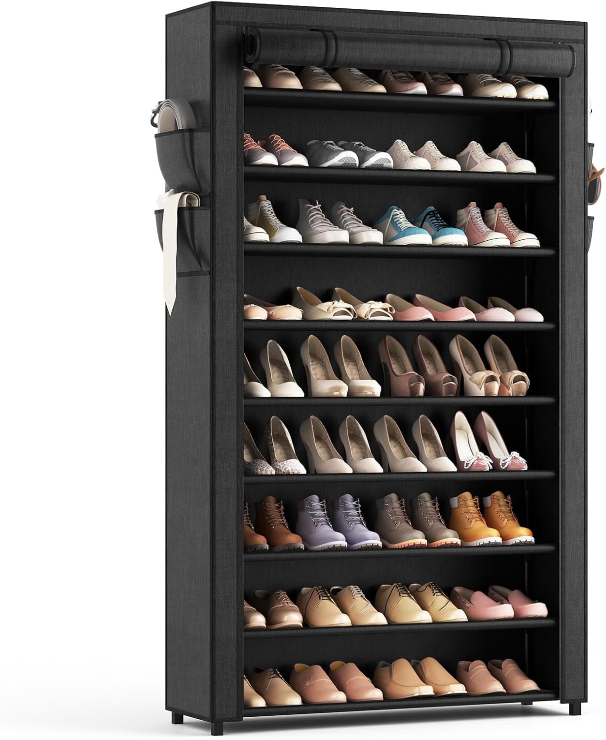 LANTEFUL Shoe Rack with Covers – 10 Tiers Tall Shoe Rack Organizer Large Capacity Shoe Shelf Storage 40 Pairs Space Saving Vertical Shoe Storage Organizer for Closet, Entryway, Dorm, Bedroom
