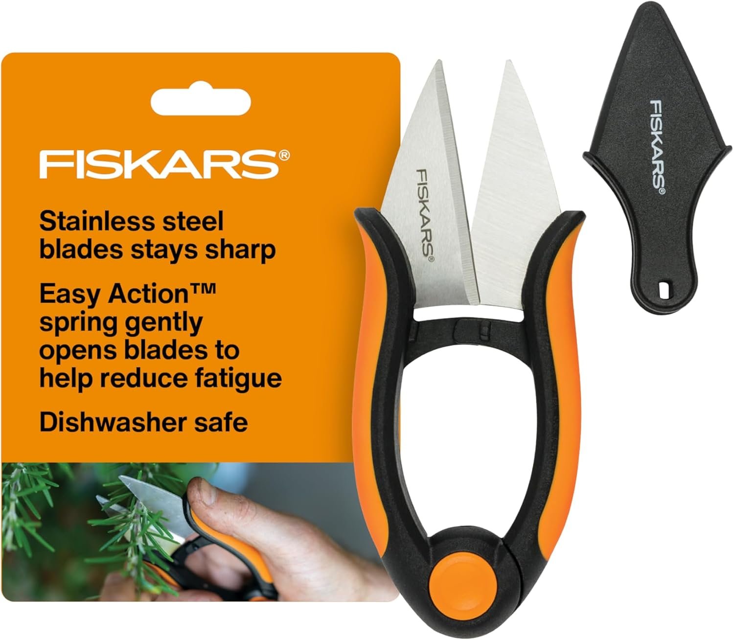 Fiskars Herb Garden Scissors, 5″ Garden Shears, Handheld Herb Snips with Sheath and SoftGrip Handle, Dishwasher Safe
