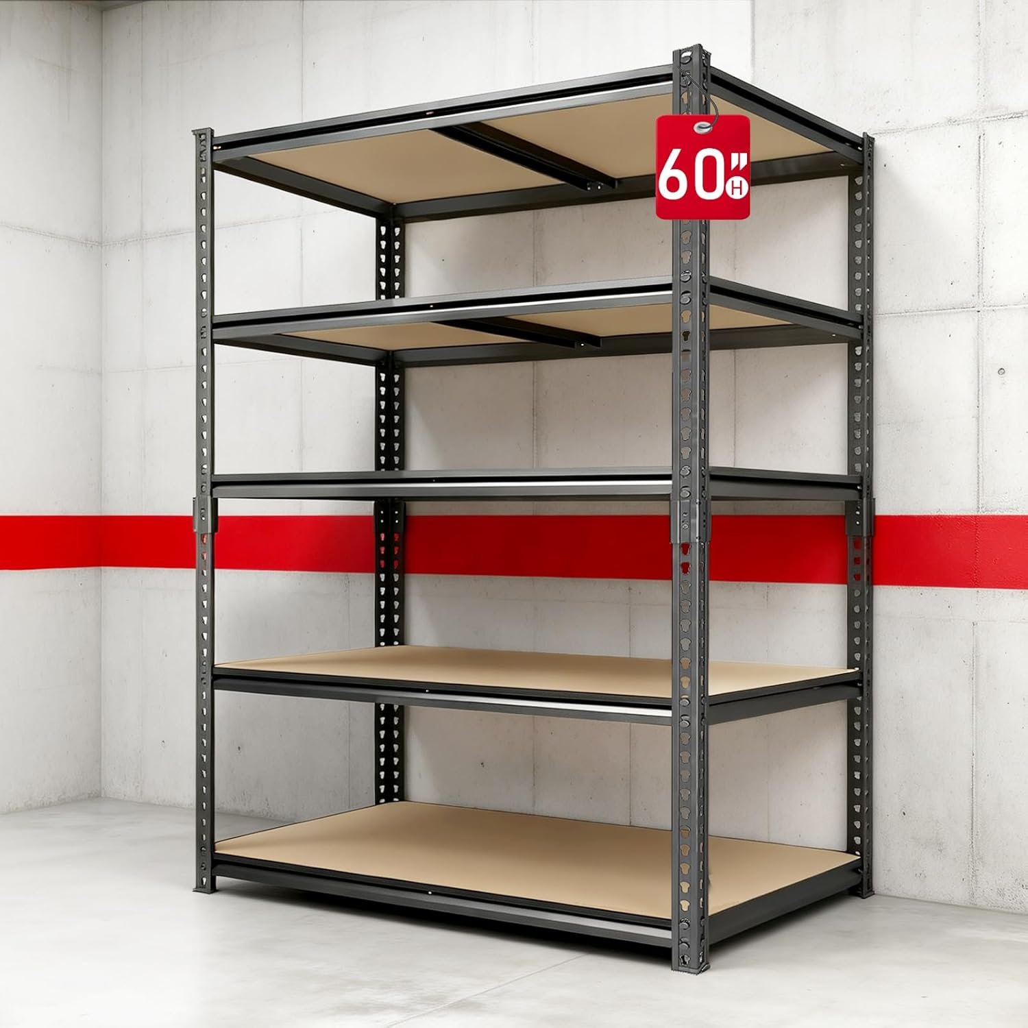 Heavy Duty Garage Shelving,5-Tier Garage Storage Shelves,2400LBS Storage Shelves Heavy Duty,Adjustable 5 Tier Shelving Unit,Heavy Duty Shelving for Garage Storage Warehouse,28”×12”×60”