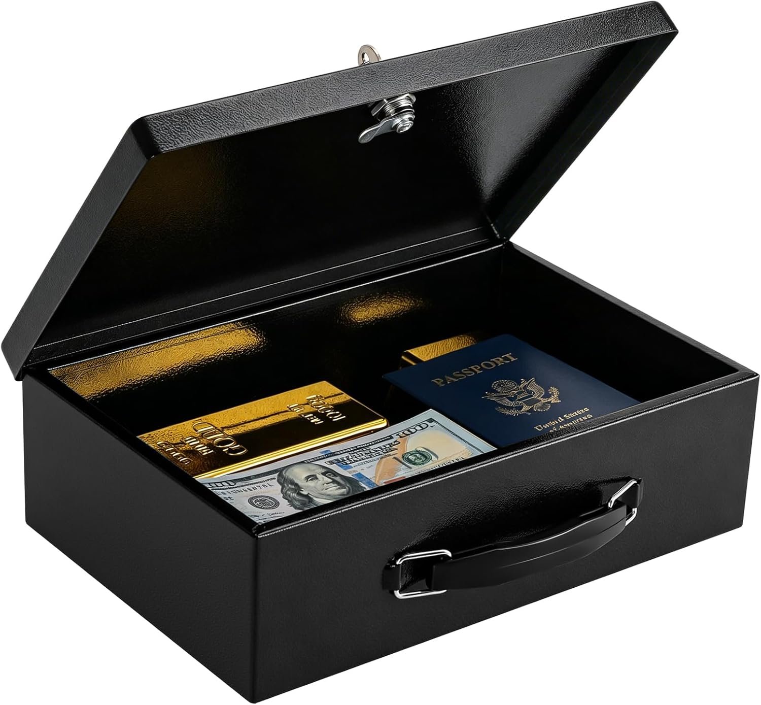 KYODOLED Fireproof Document Box with Key Lock, Small Lock Boxes for Personal Items, Fire and Water Resistance, Fireproof Safe Box for Documents, Jewelry, Passport, Cash, 12.6” x 8.3” x 4.3” Black