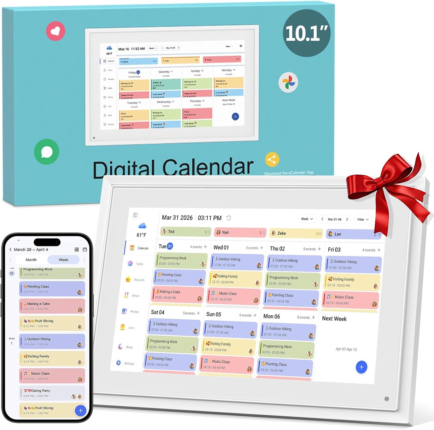 Smart Digital Calendar,10.1″HD Touchscreen Electronic Desk Calendar & Chore Chart, Touchscreen Interactive Display for Family Schedules with Meal Planner & Picture Frame & Lists