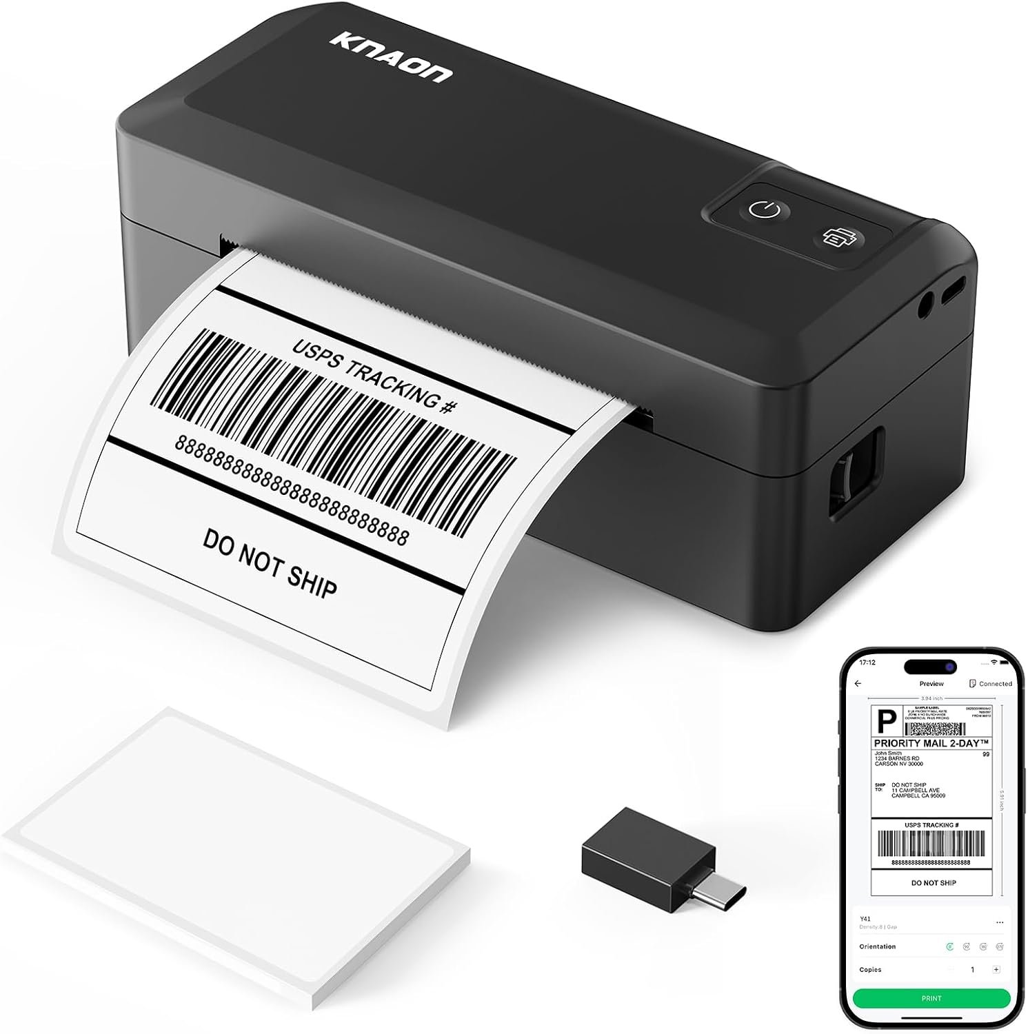 KNAON Shipping Thermal Label Printer, 4×6 Portable Label Printer, Bluetooth Label Maker for Small Business, Support iPhone,Android,Windows,Mac,Chromebook,Works with USPS, Etsy,Shopify&More, Black