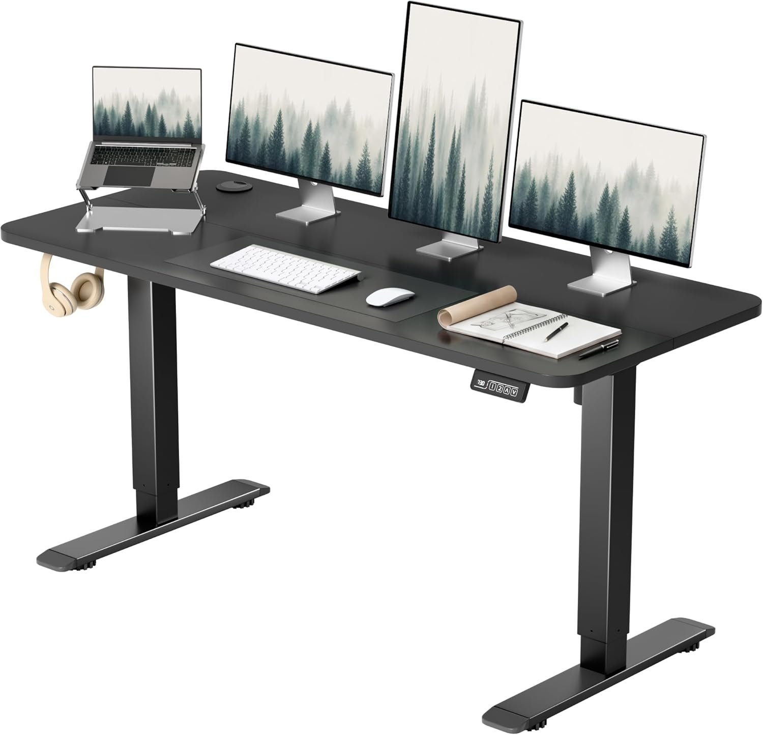 Furmax 55 x 24 Inches Electric Height Adjustable Standing Desk Large Sit Stand Up Desk Home Office Computer Desk Memory Preset with T-Shaped Metal Bracket, Black