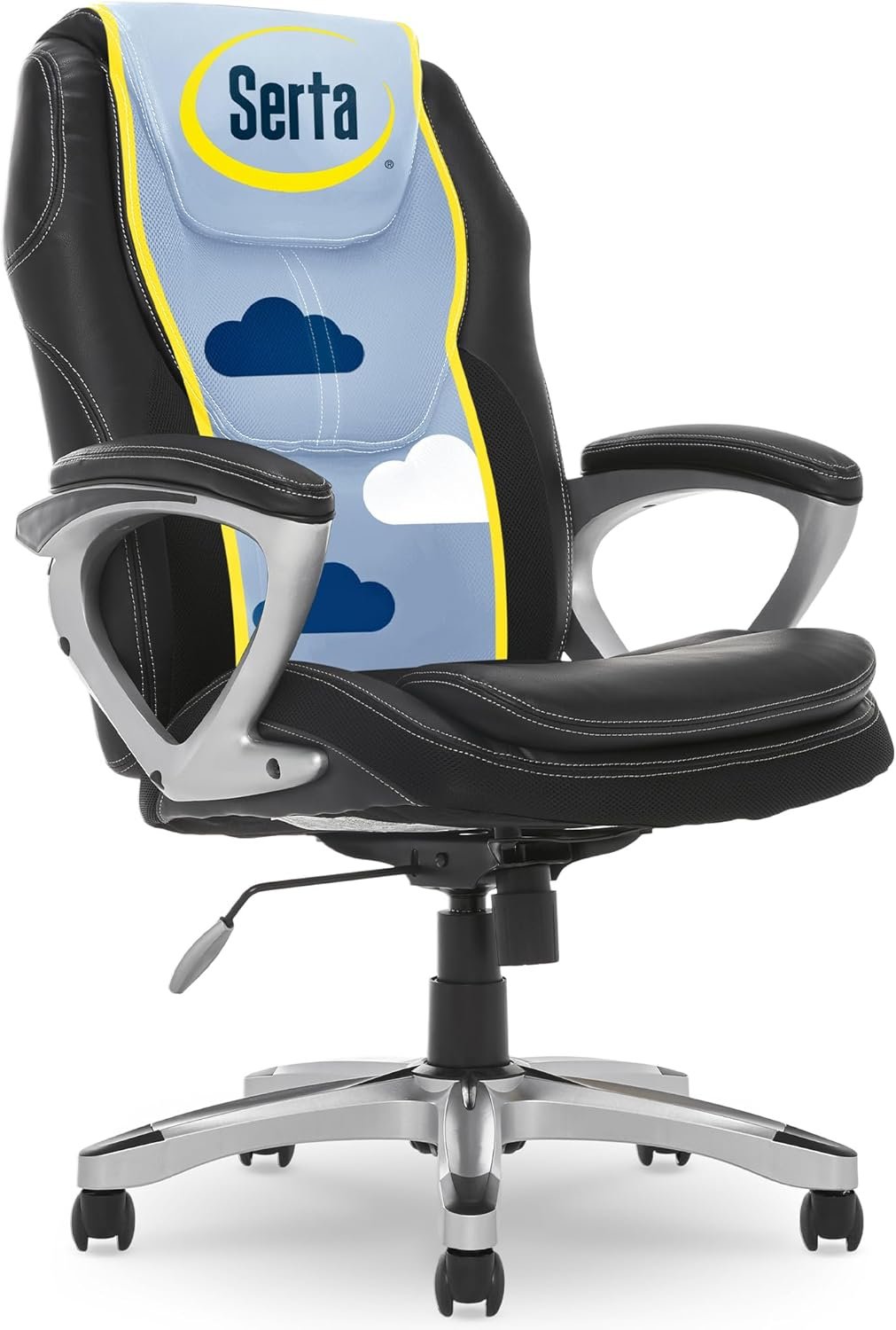Serta Amplify Executive Office Chair with Faux Leather and Mesh, Adjustable Ergonomic Comfy Seat with Lumbar Support, Modern Computer DeskChairs, Swivel Rolling Wheels, Black
