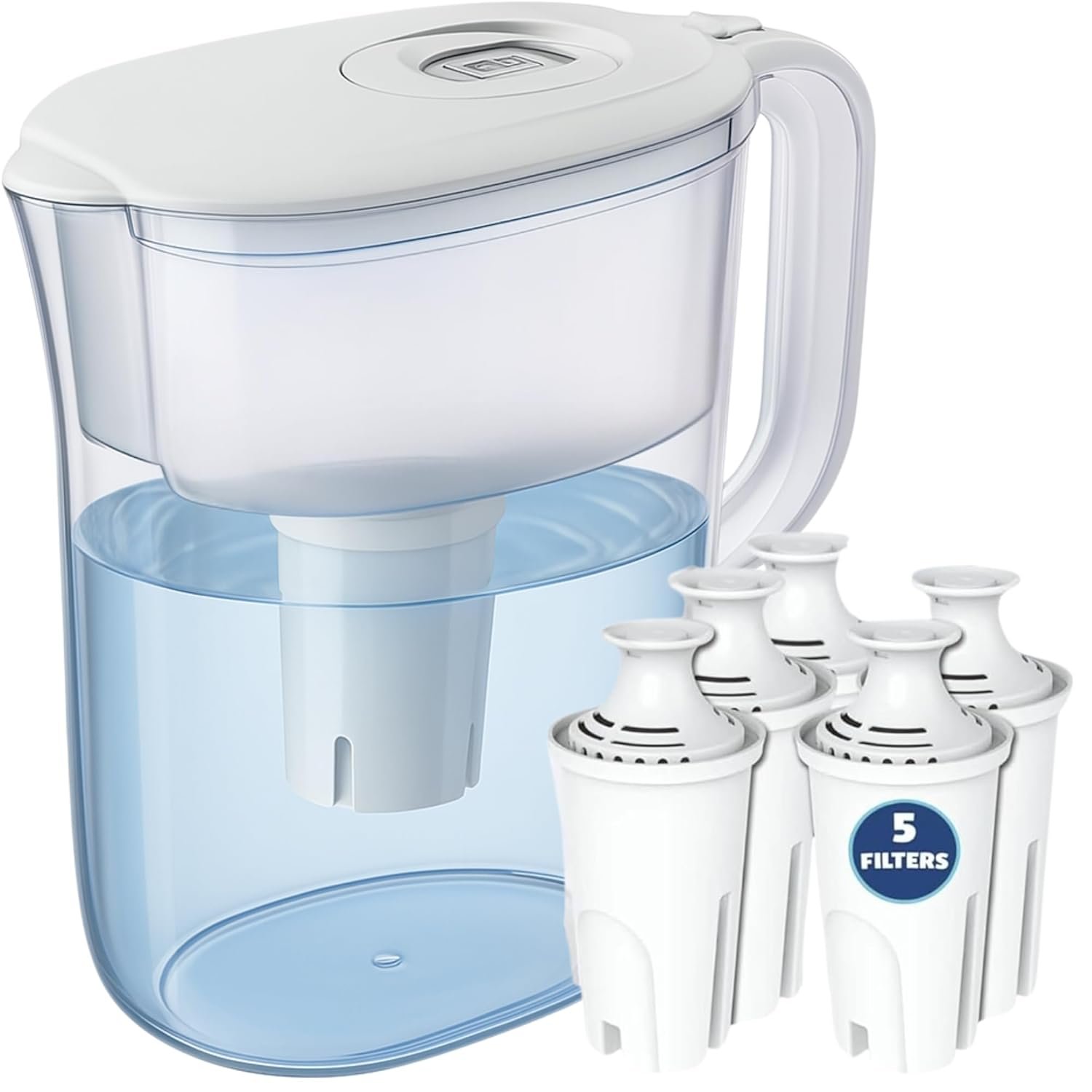 10-Cup Water Filter Pitcher with 5 Replacements & Electronic Change Reminder – Compatible Brita Water Pitcher Brita Filter Replacement