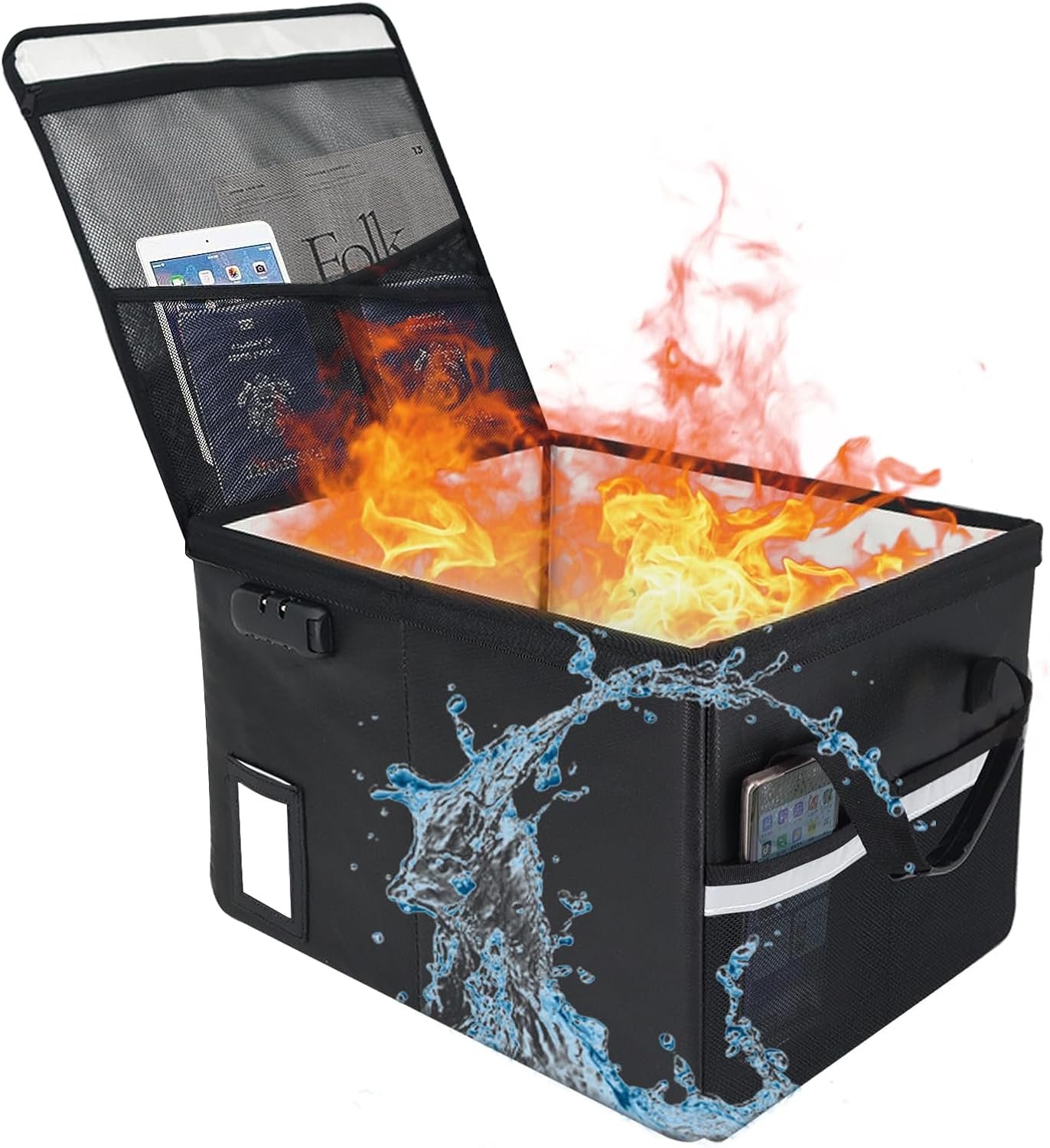 File Box with Lock 5200°F with Heat Insulated, Large Fireproof Box File Storage Organizer Anti-Static,Collapsible Fireproof Document Filing Box with Handle,Portable Home Office Safe