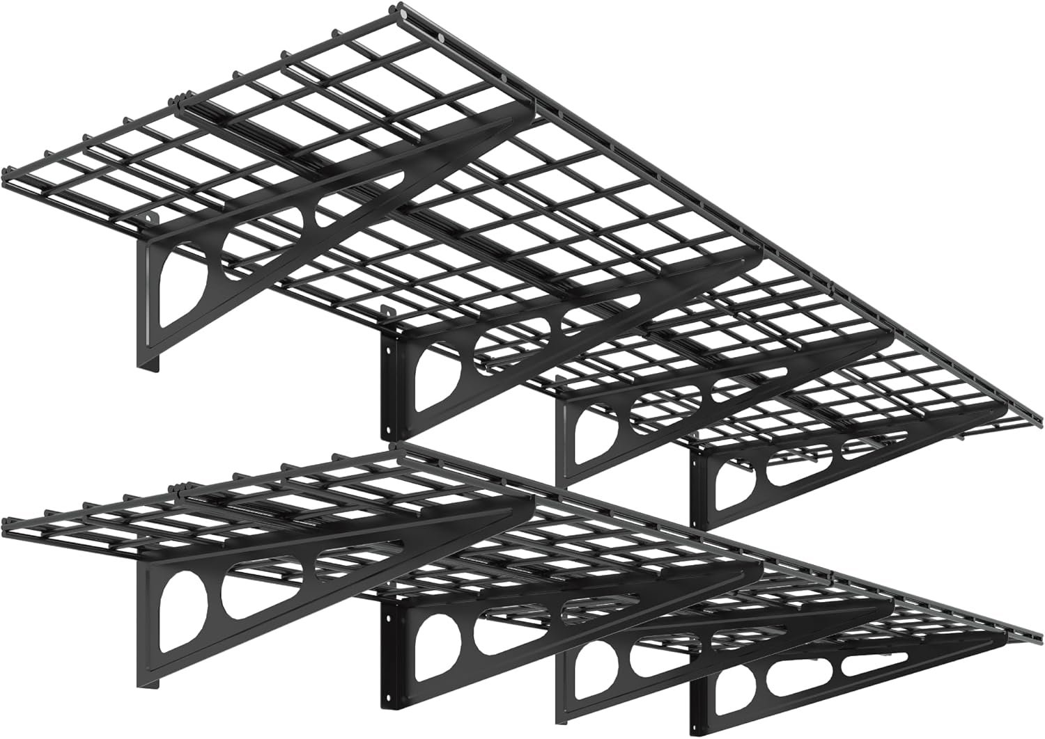 FLEXIMOUNTS 2-Pack 2x6ft Garage Shelving 24-inch-by-72-inch Heavy Duty Wall Mounted Shelves Garage Storage Rack Floating Shelves, 1400lbs Load Capacity, Black, Classic Series