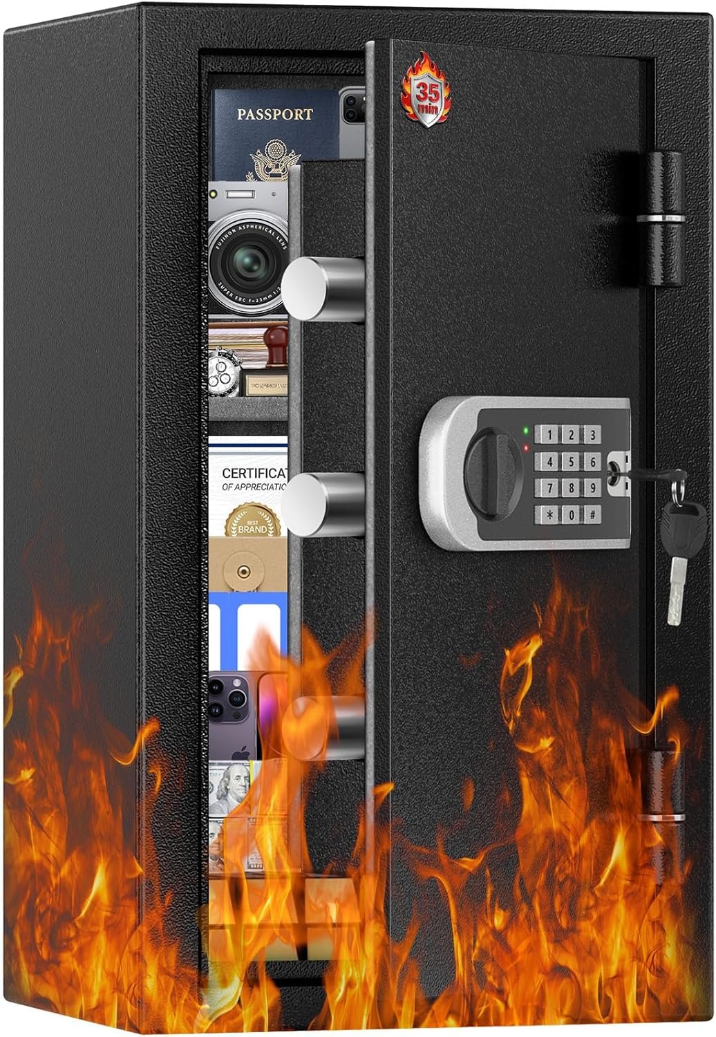 [2026 Upgraded] -35 Min Real Fireproof Safe-3.6 Cu Ft Large Safe for Home Use, Security Safe Box with Smart Alarm System, Wall & Floor Mount Anti-Theft Safe for Money Legal Documents Valuables Jewelry