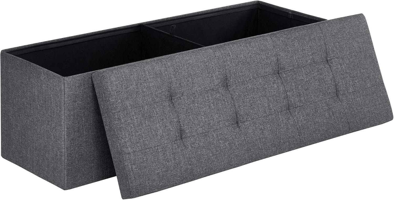 SONGMICS MAZIE Collection – 43 Inches Folding Storage Ottoman Bench, Ottoman Foot Rest, End of Bed Bench, Storage Chest, Load 660 lb, for Living Room, Bedroom, Entryway, Dark Gray ULSF77K