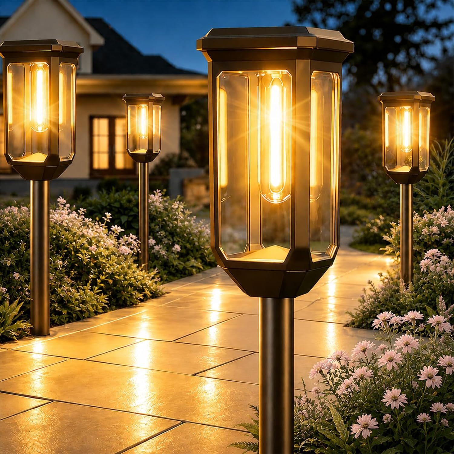 Tenmiro-Solar-Pathway-Lights-Outdoor-8-Pack-LED-Solar-Powered-Garden-Lights-Waterproof-IP65-Auto-On/Off-Outdoor-Light-for-Yard-Lawn-Patio-Path-Walkway-Driveway-Landscape-Lighting-Decor-3000K